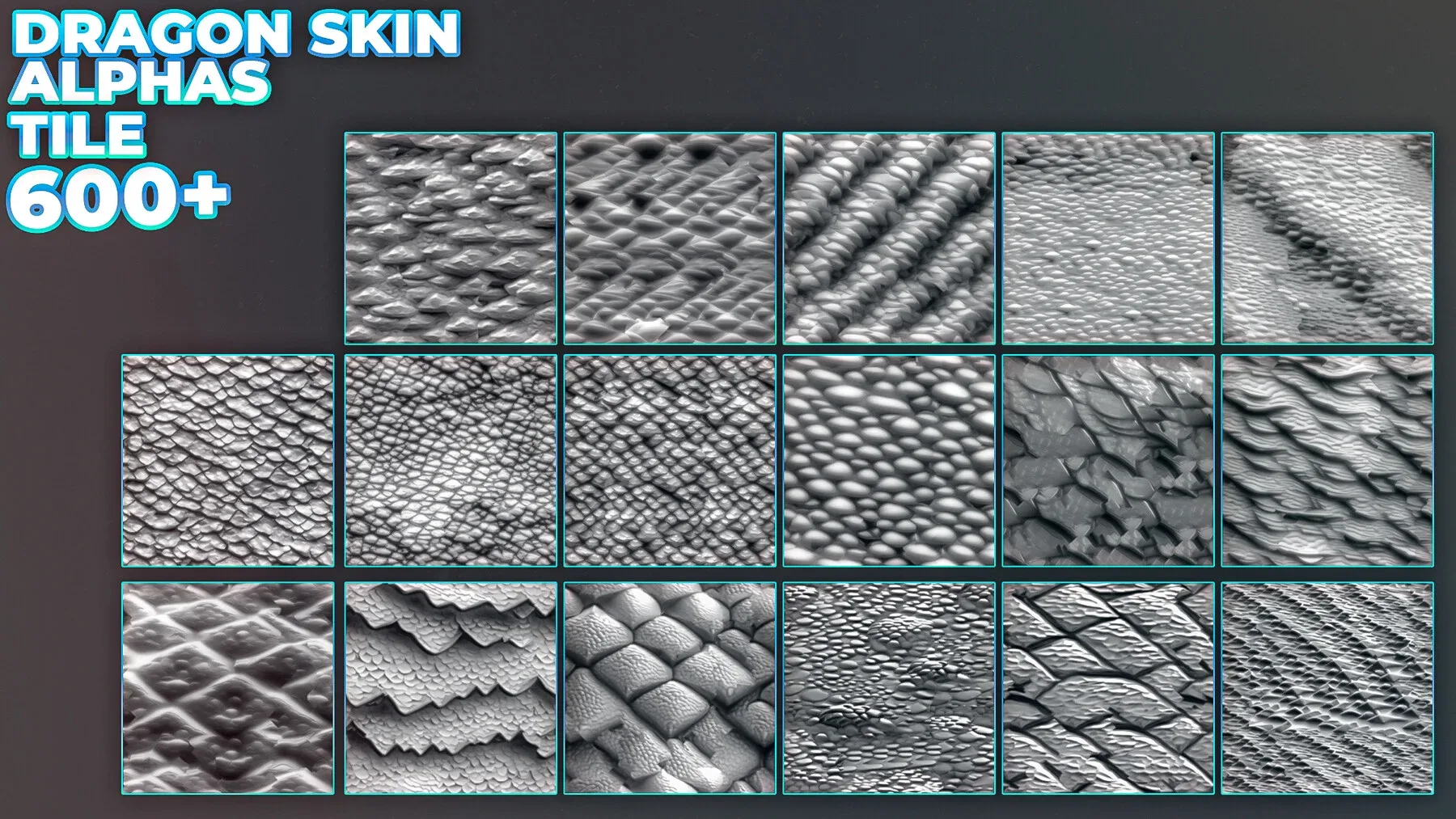 3300+ Dragon, Reptile Skin Alphas Bundle for ZBrush, Blender