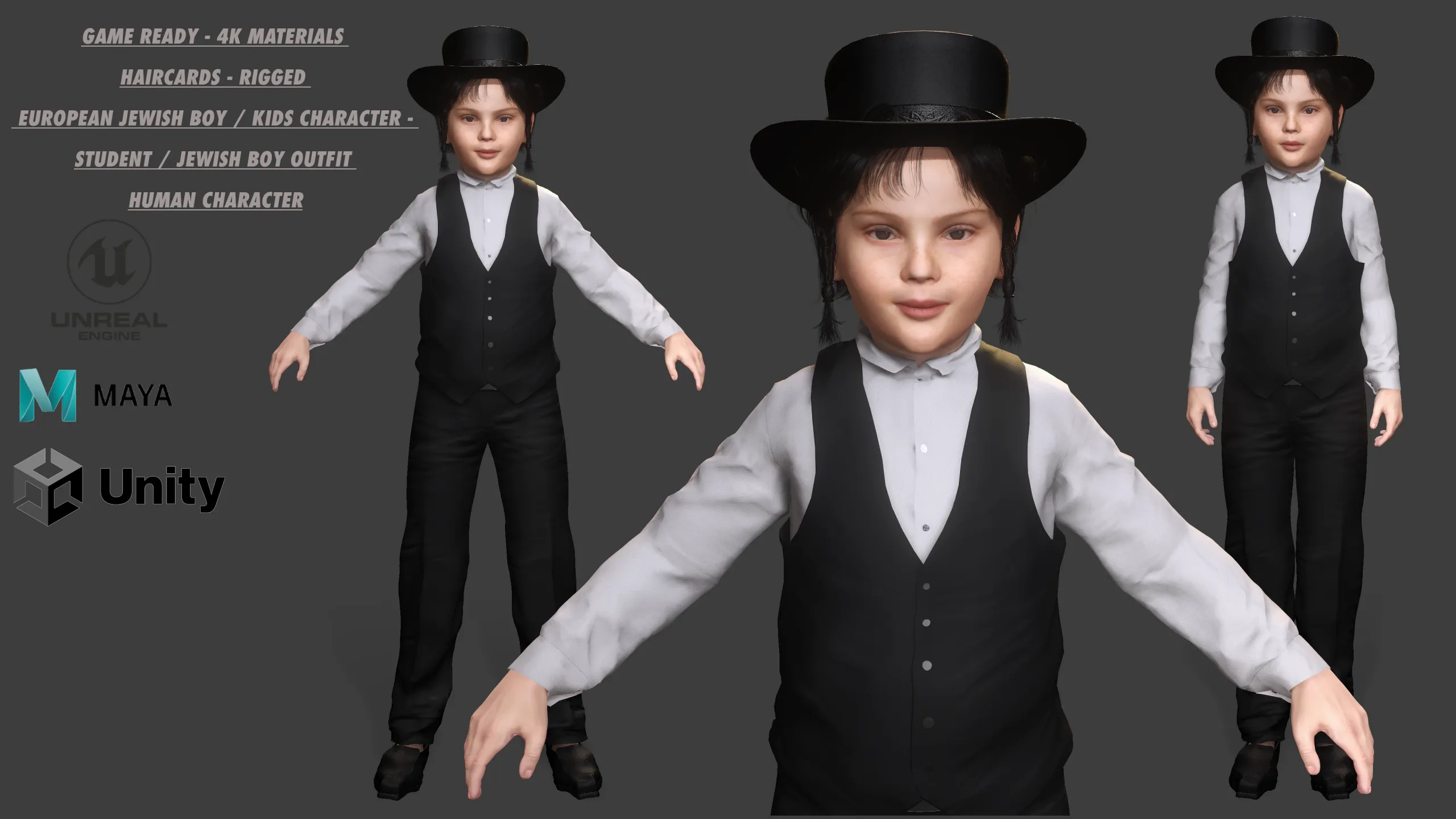 AAA 3D MODEL EUROPEAN JEWISH BOY CHARACTER - JEWISH BOY OUTFIT