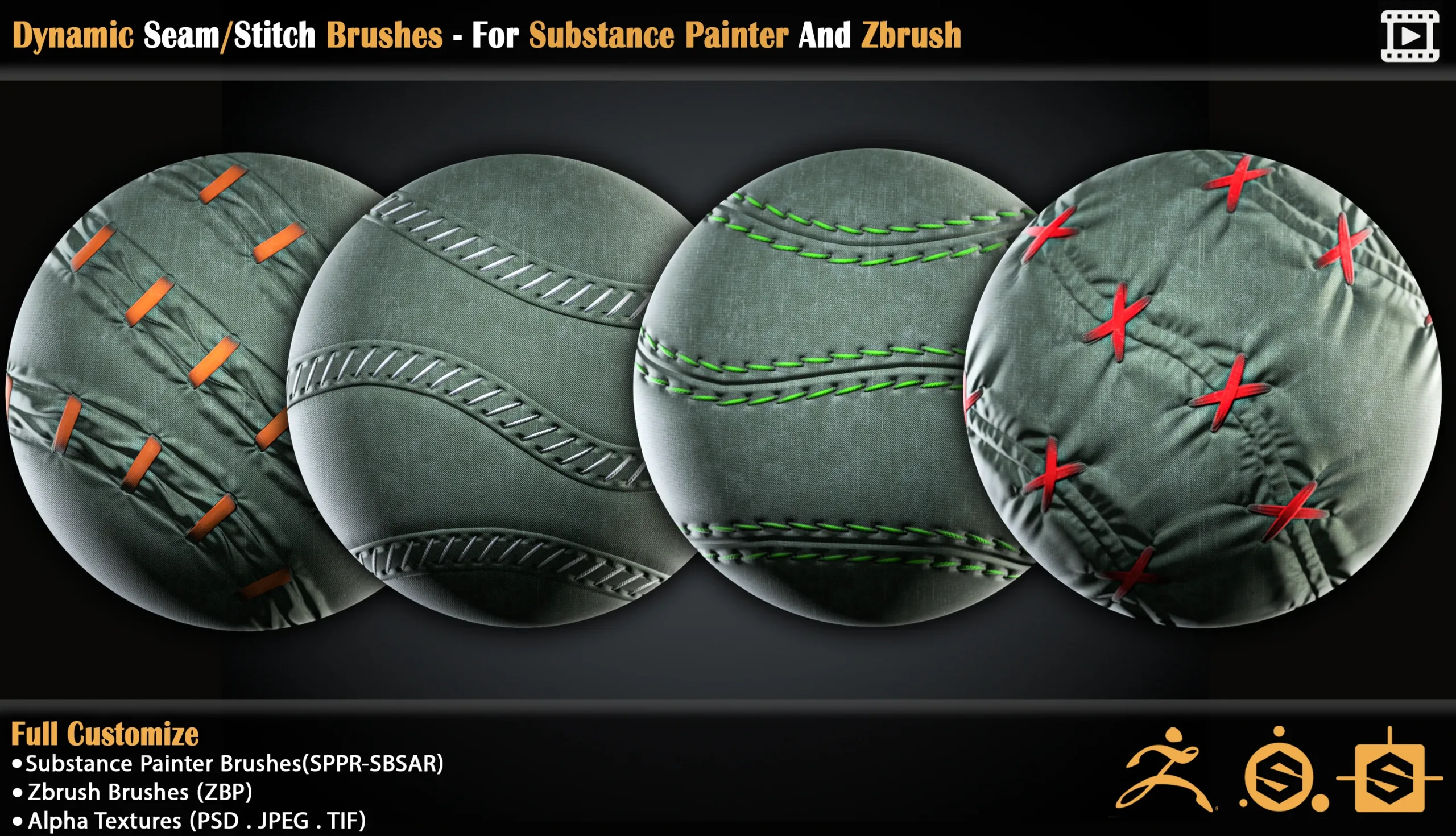 Dynamic Seam/Stitch Brushes - For Substance Painter And Zbrush