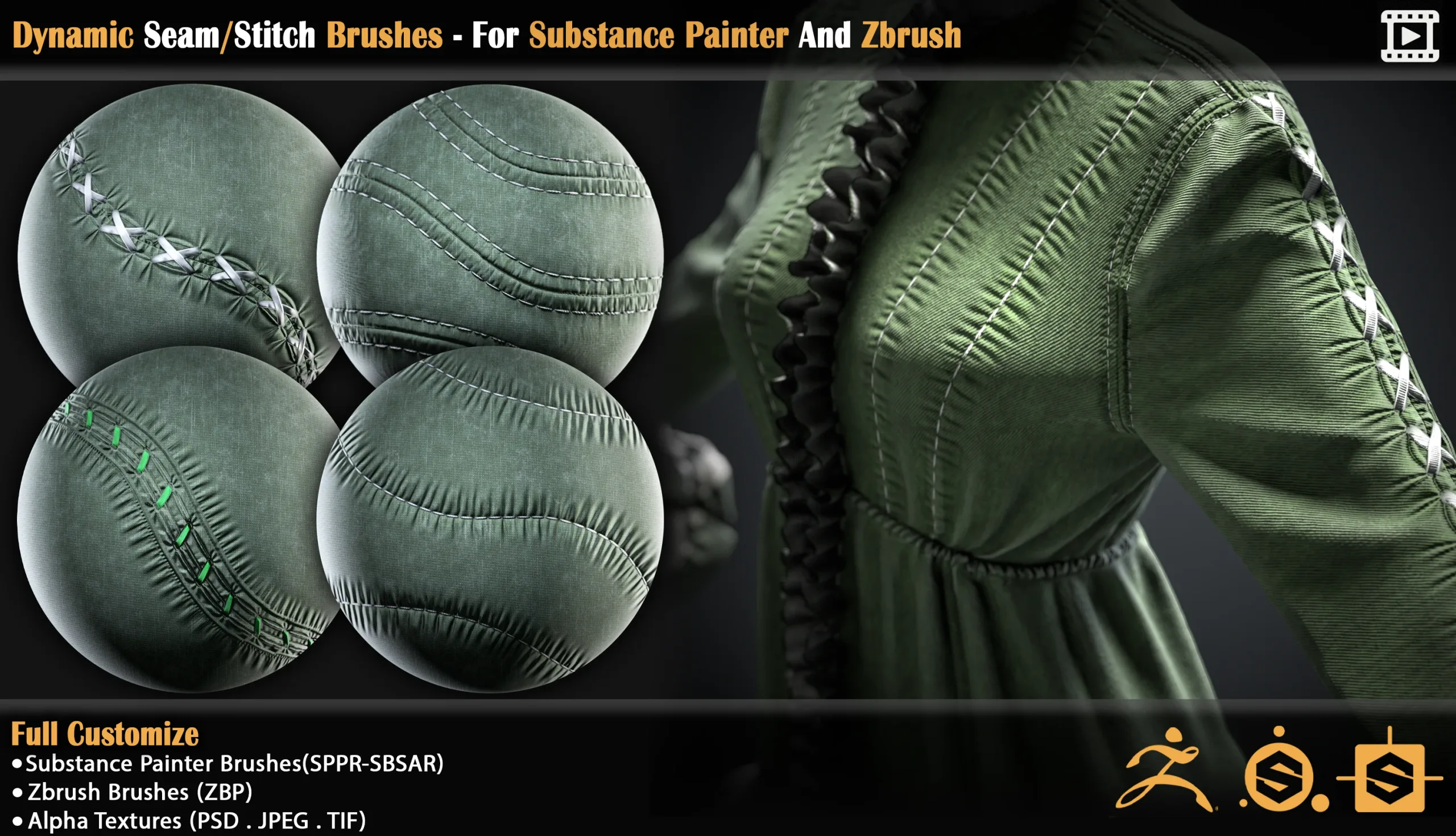 Dynamic Seam/Stitch Brushes - For Substance Painter And Zbrush