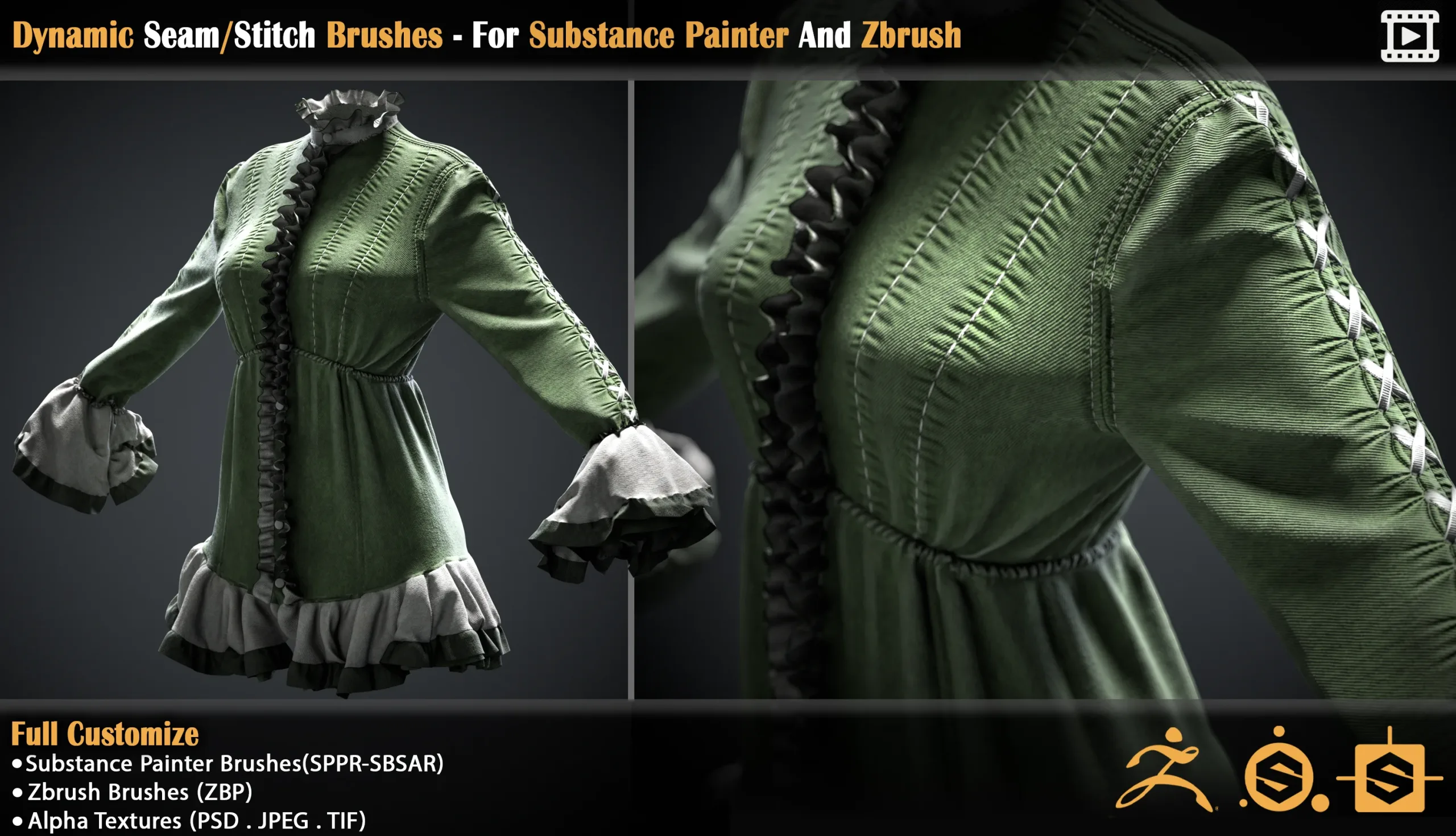 Dynamic Seam/Stitch Brushes - For Substance Painter And Zbrush