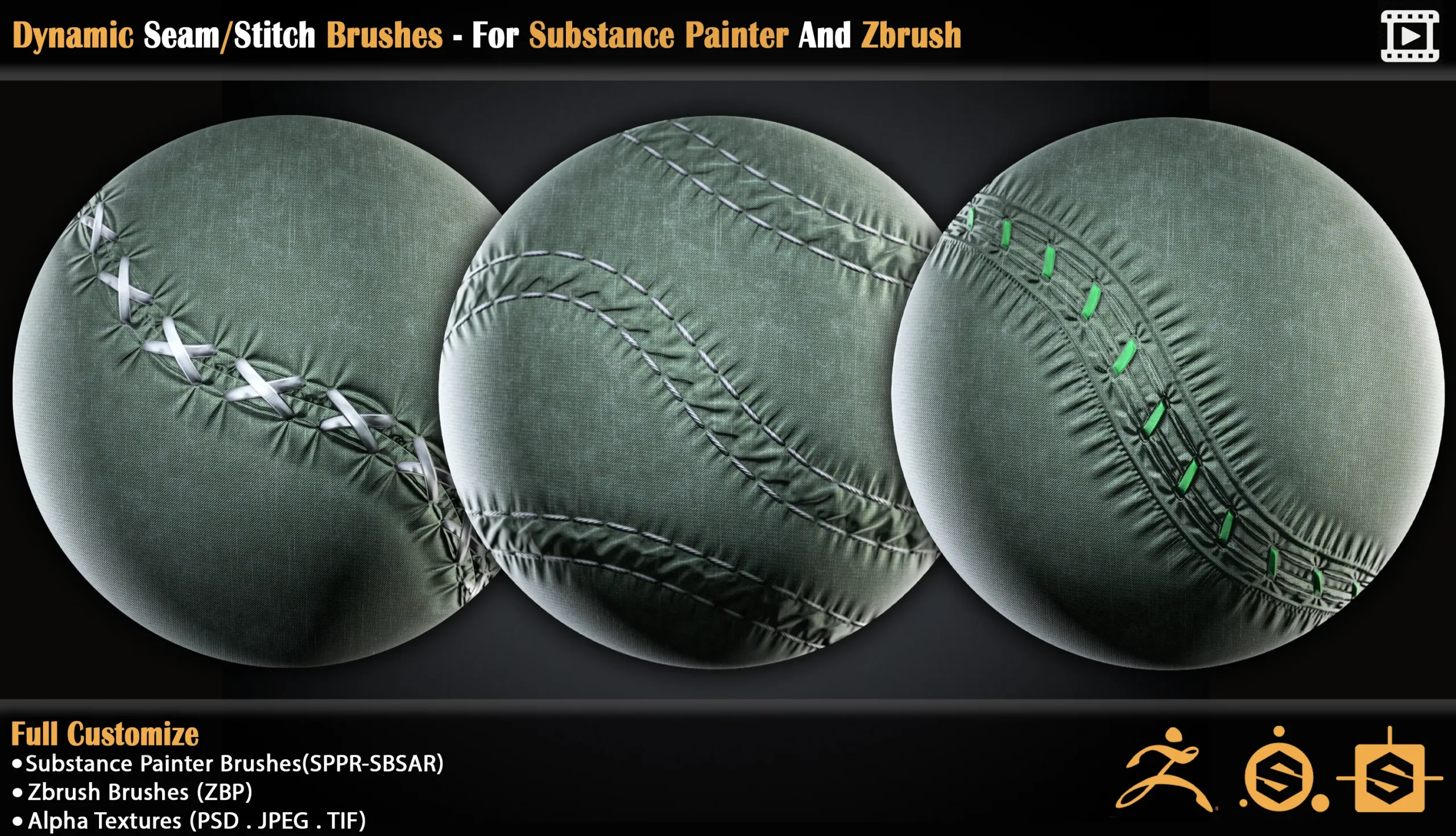 Dynamic Seam/Stitch Brushes - For Substance Painter And Zbrush