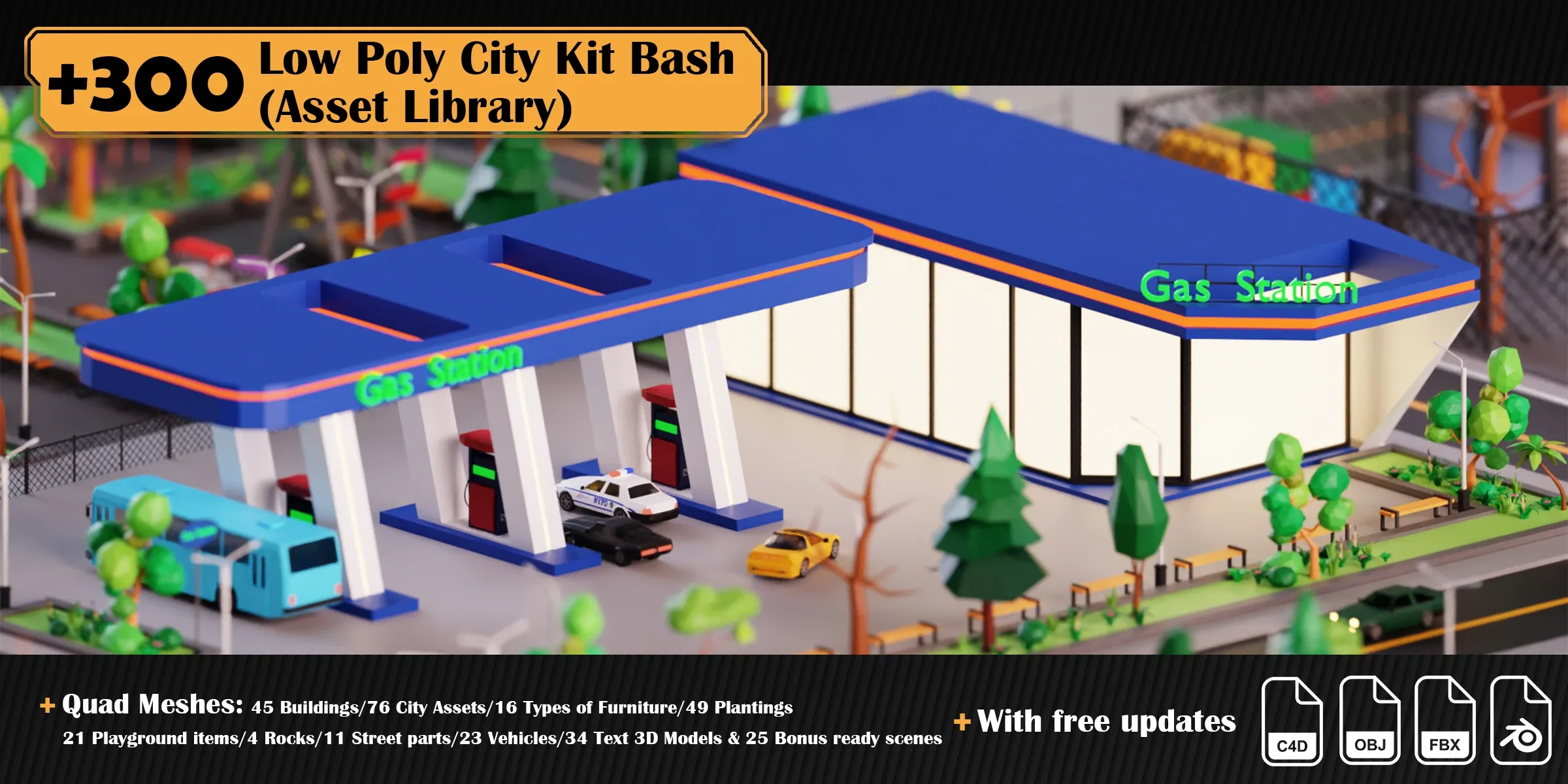 Low Poly City Asset Library Kitbash (+300 Objects)