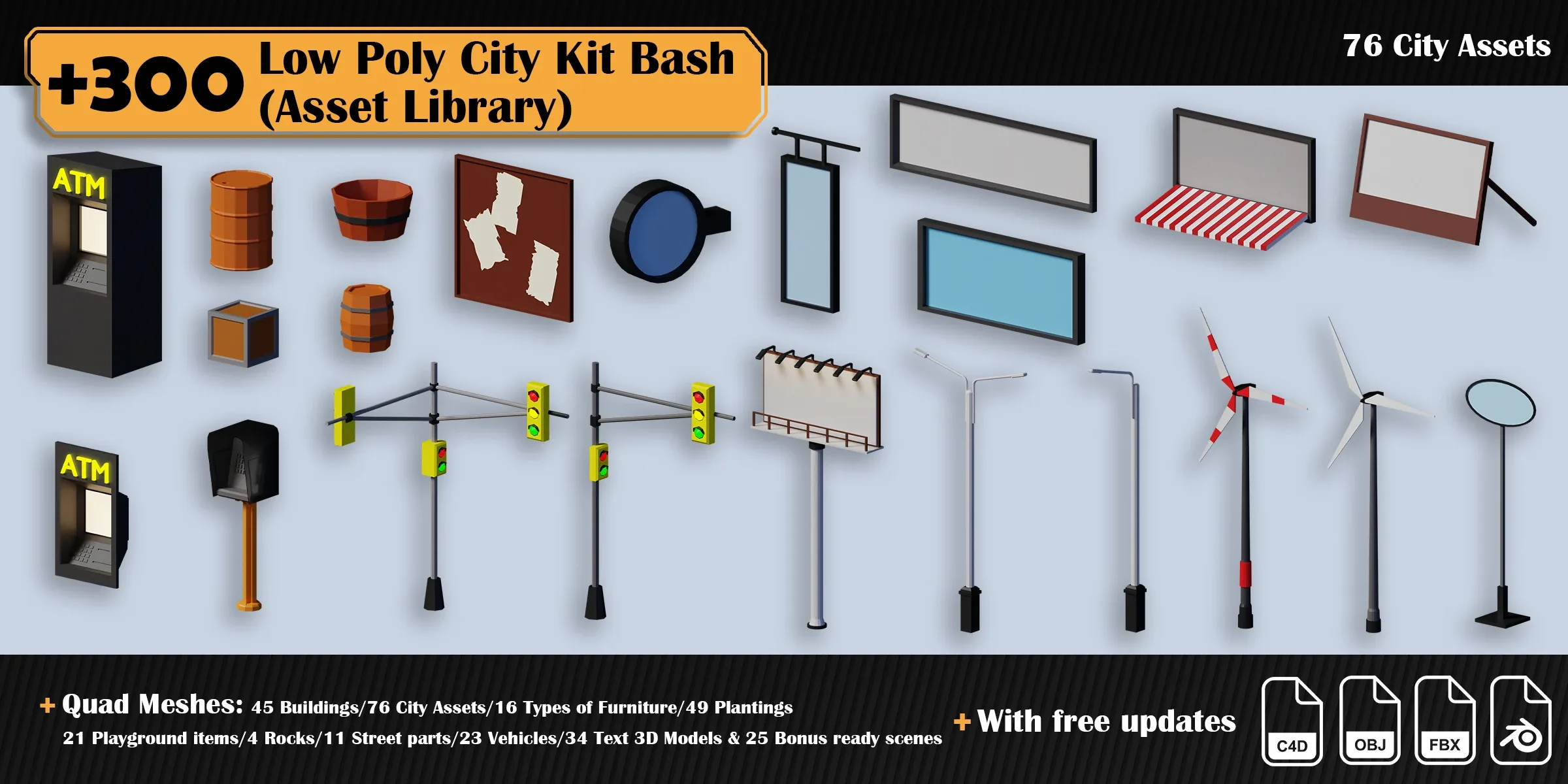 Low Poly City Asset Library Kitbash (+300 Objects)