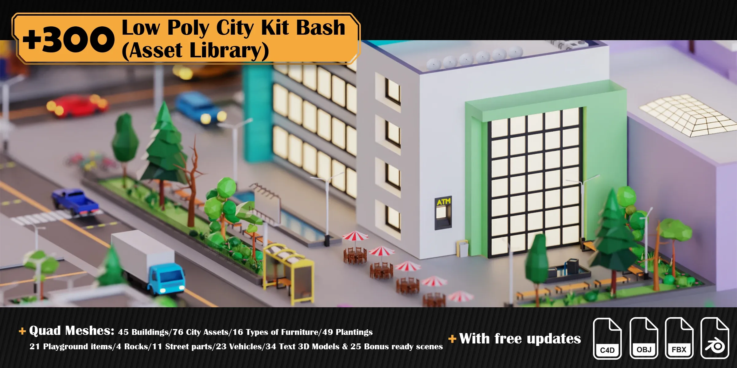 Low Poly City Asset Library Kitbash (+300 Objects)