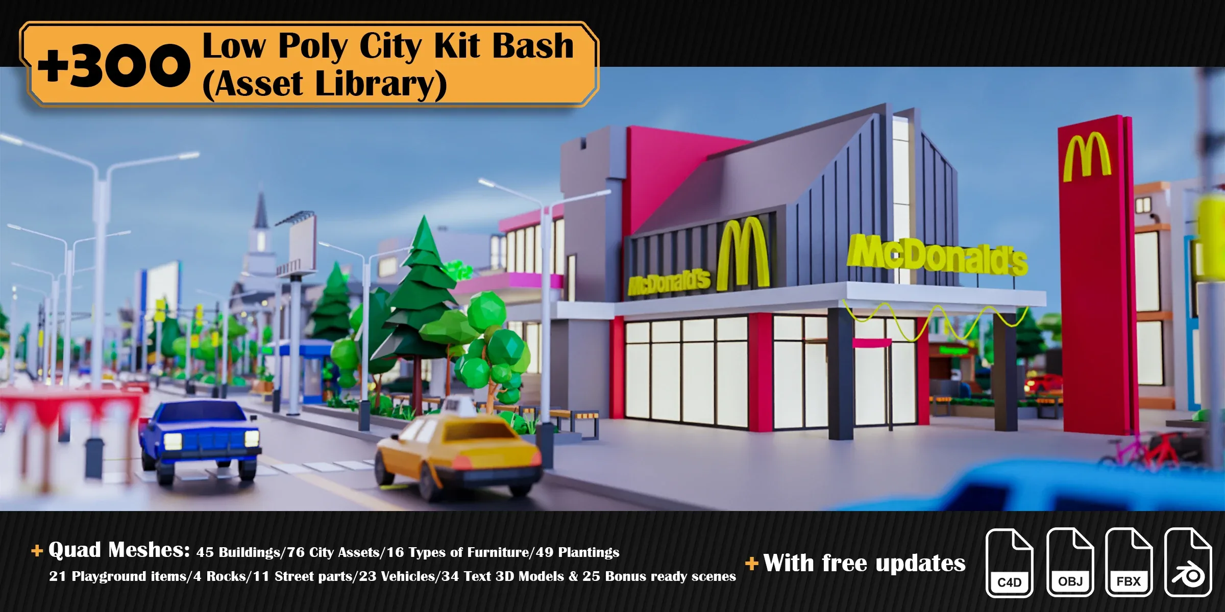 Low Poly City Asset Library Kitbash (+300 Objects)