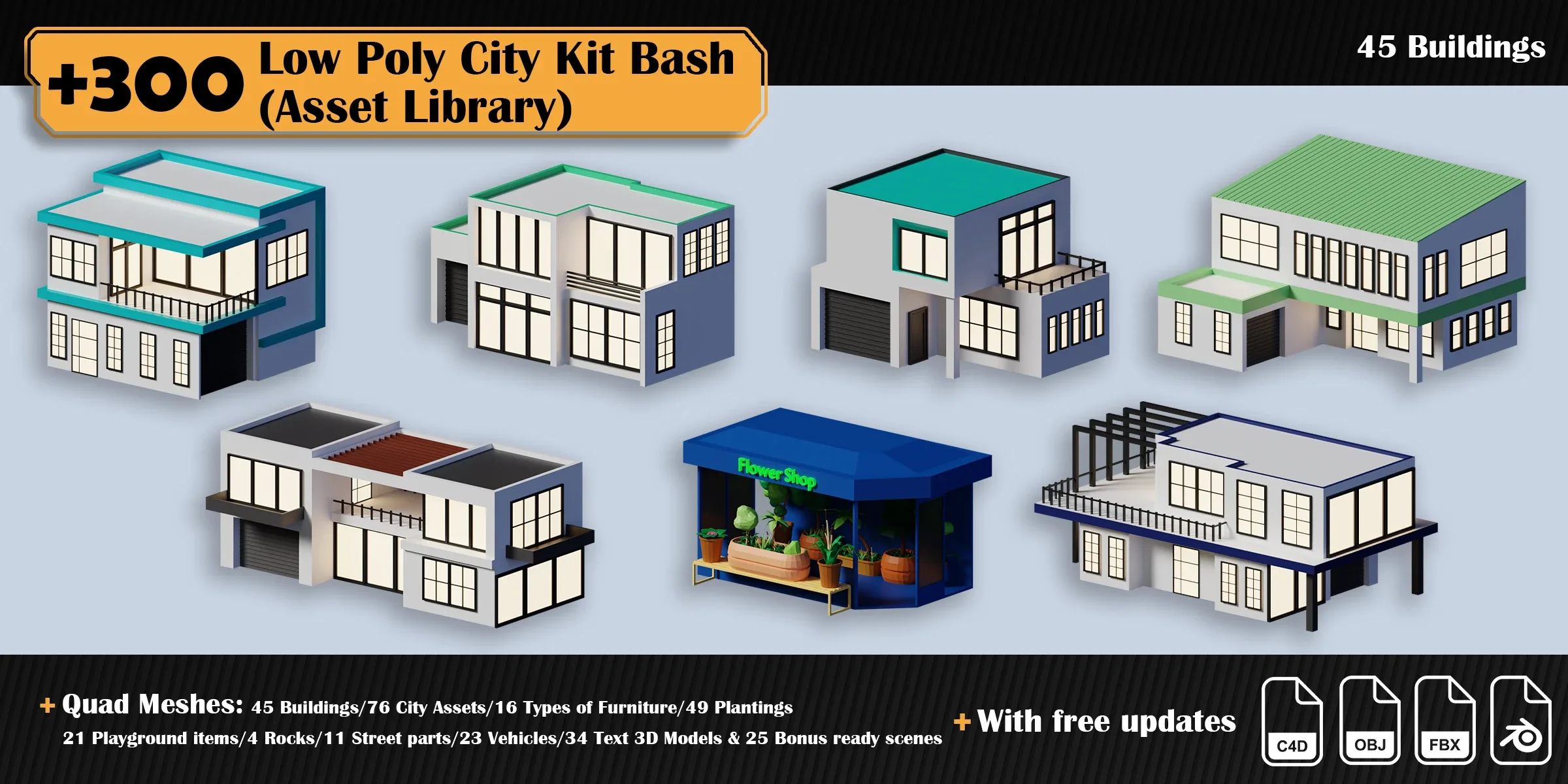 Low Poly City Asset Library Kitbash (+300 Objects)