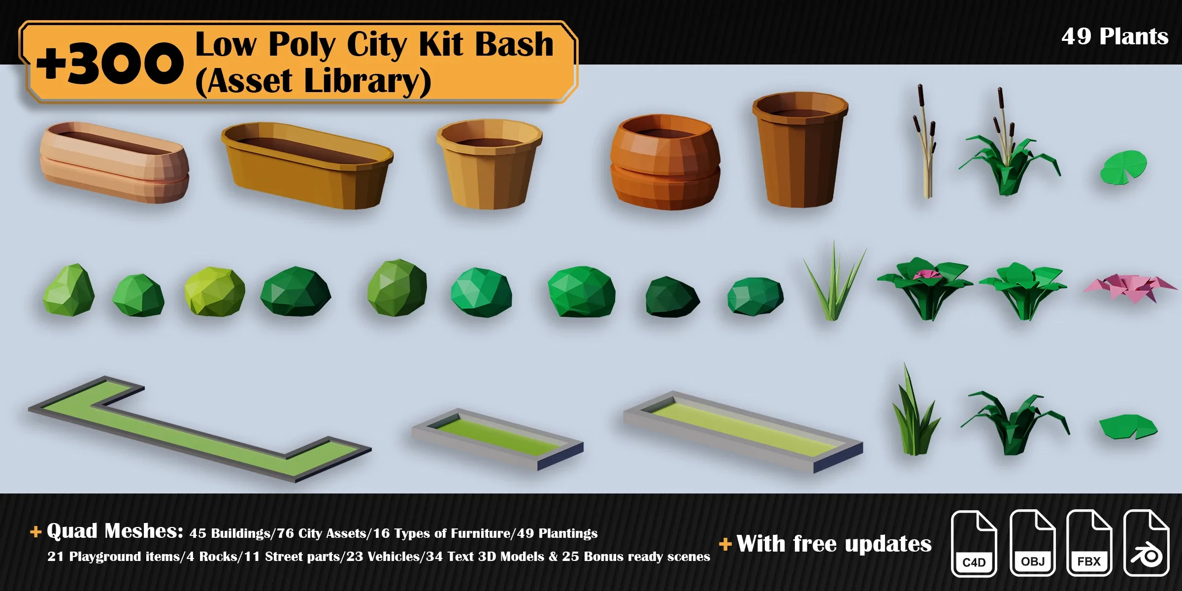 Low Poly City Asset Library Kitbash (+300 Objects)