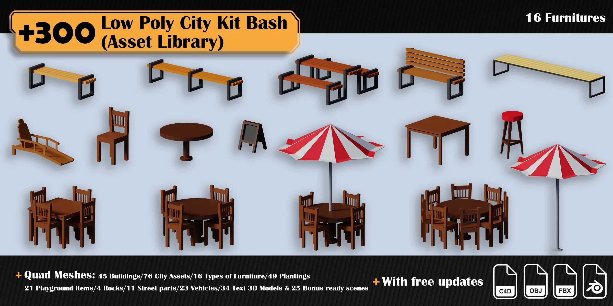Low Poly City Asset Library Kitbash (+300 Objects)