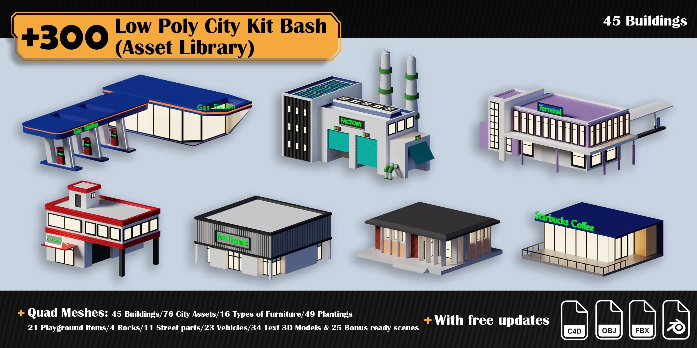 Low Poly City Asset Library Kitbash (+300 Objects)