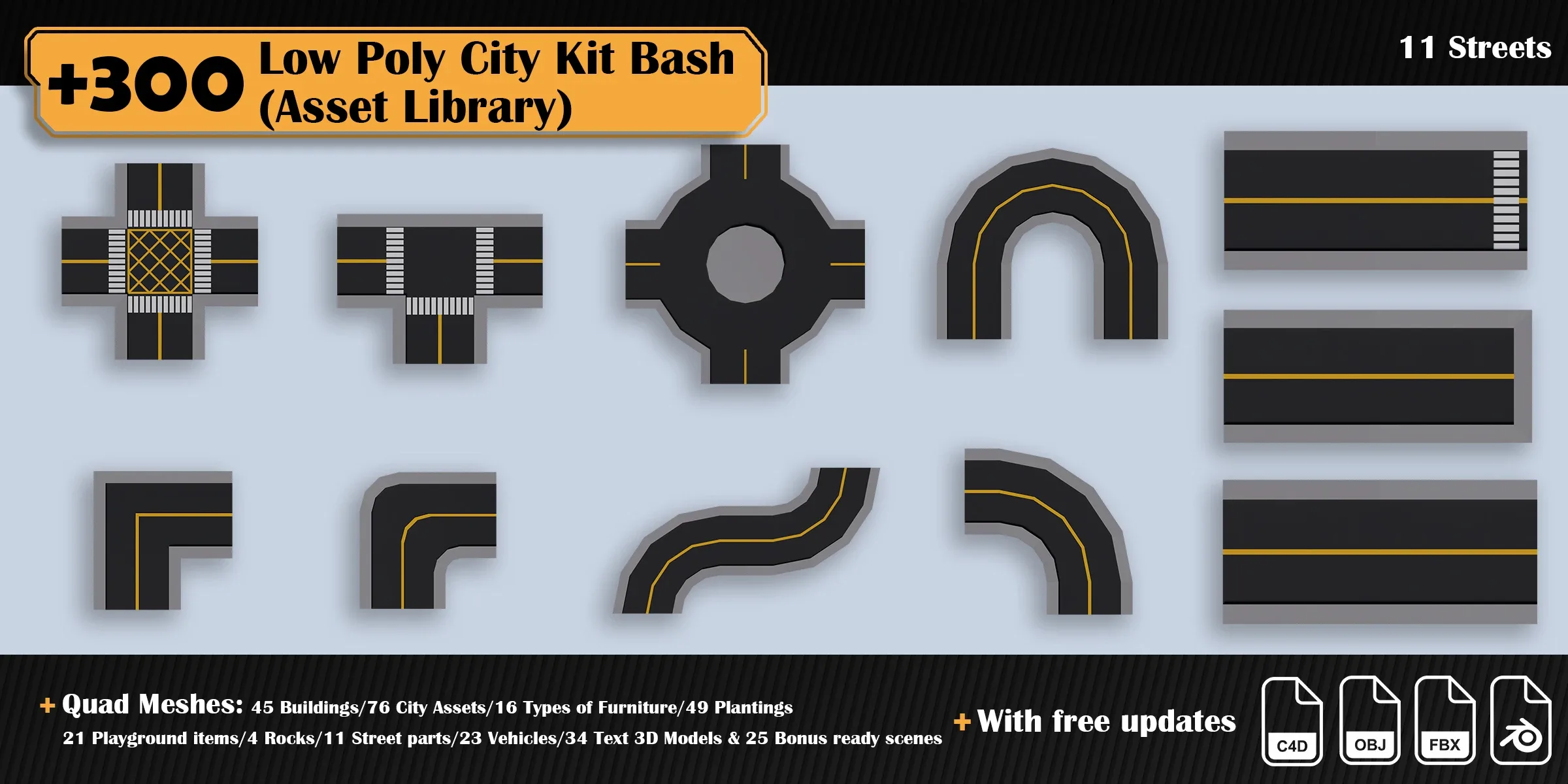 Low Poly City Asset Library Kitbash (+300 Objects)