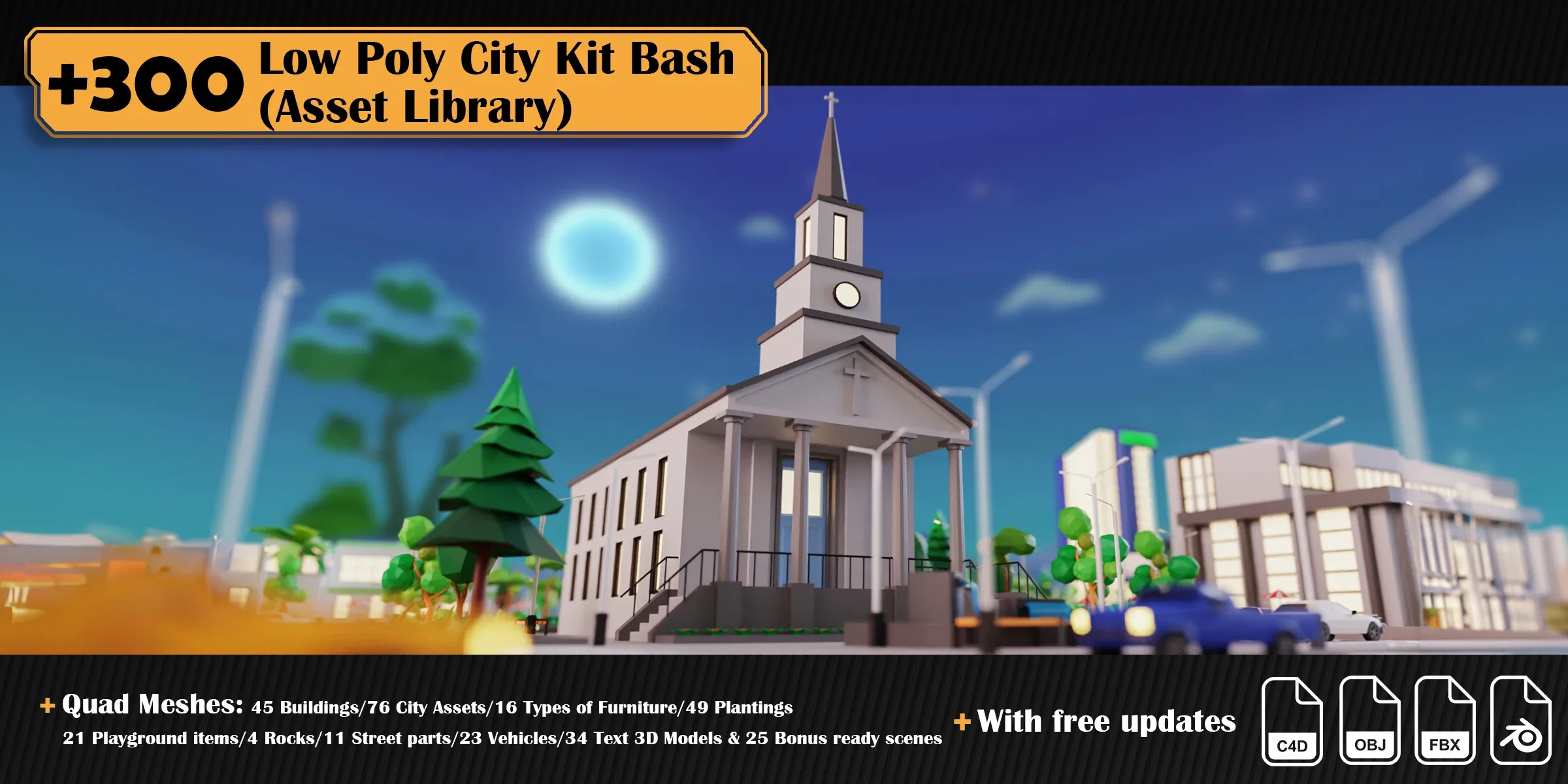 Low Poly City Asset Library Kitbash (+300 Objects)