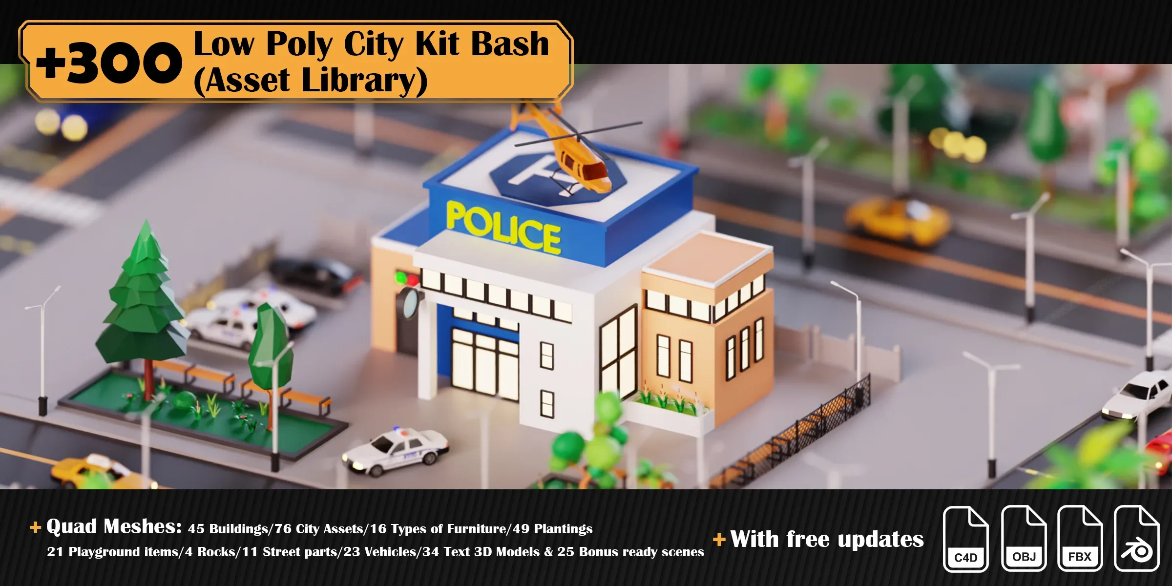 Low Poly City Asset Library Kitbash (+300 Objects)