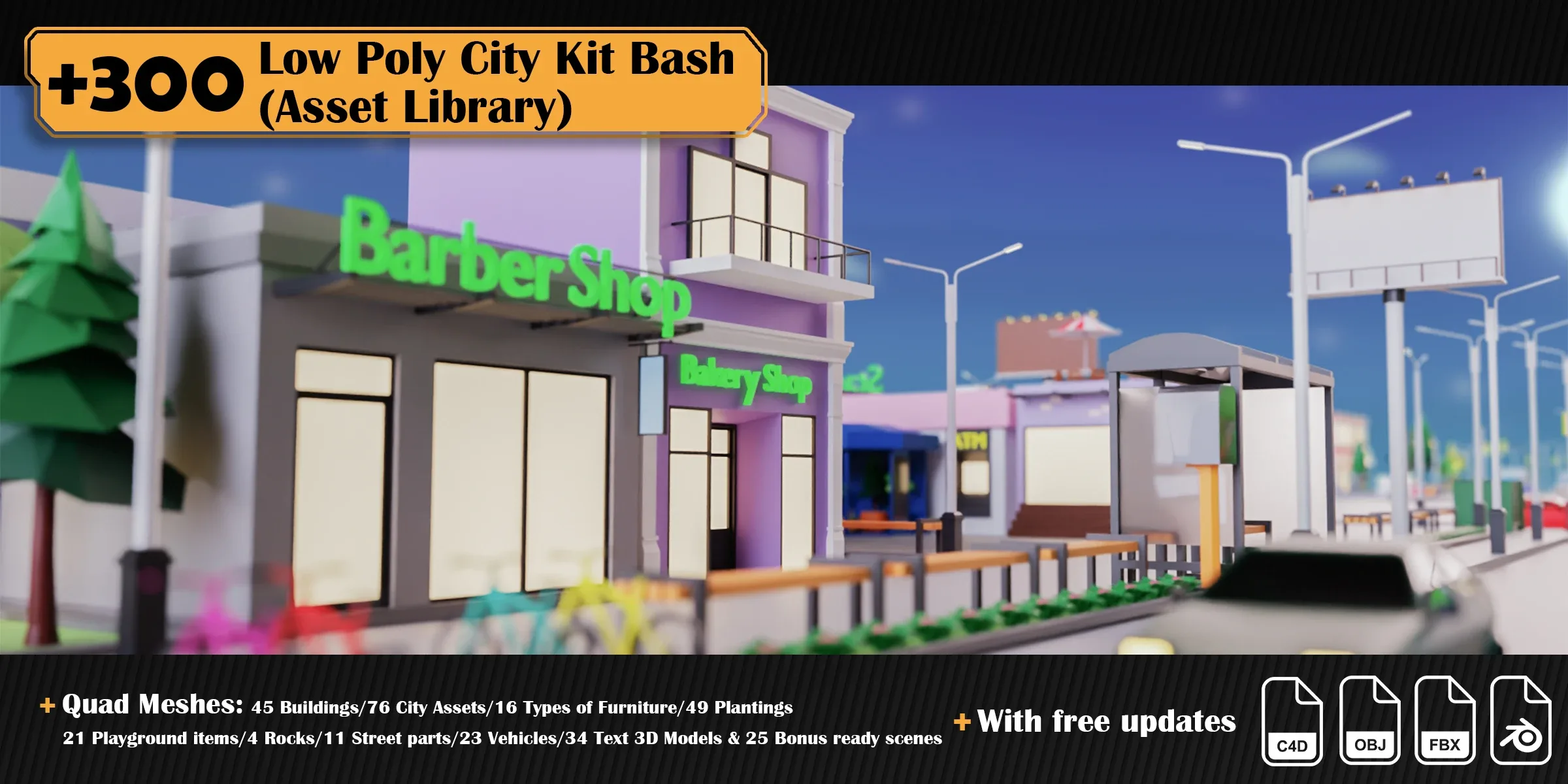 Low Poly City Asset Library Kitbash (+300 Objects)