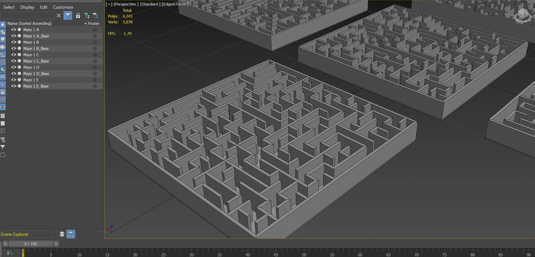 5 Low Poly Square Mazes