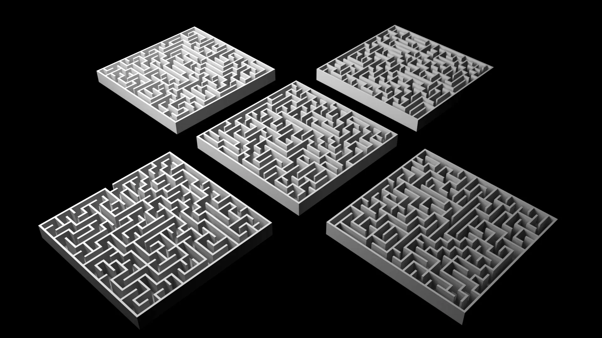 5 Low Poly Square Mazes