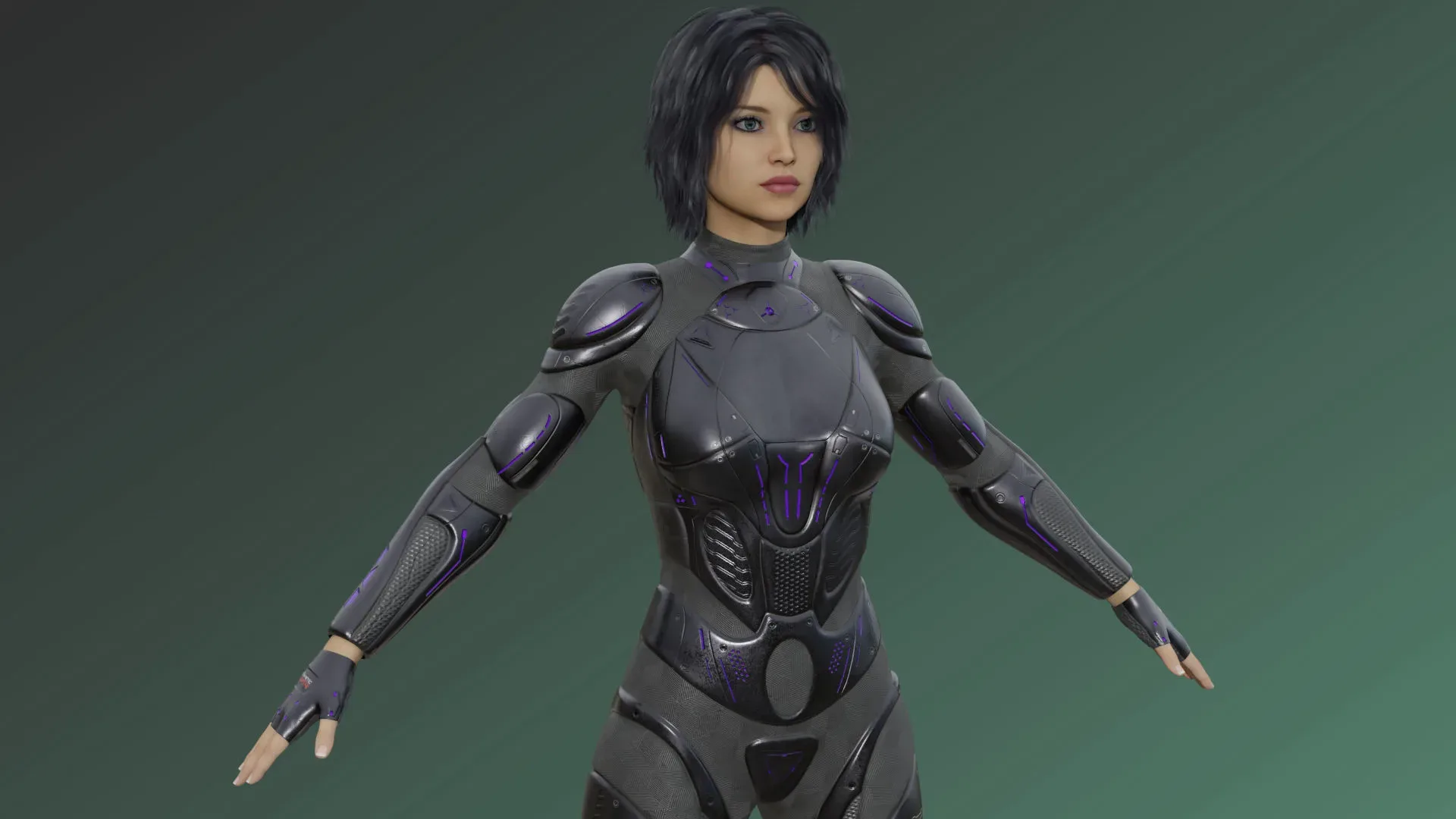 Pretty American Girl with Cyber Sci-fi Ranger Suit  - Rigged - 4K Textures