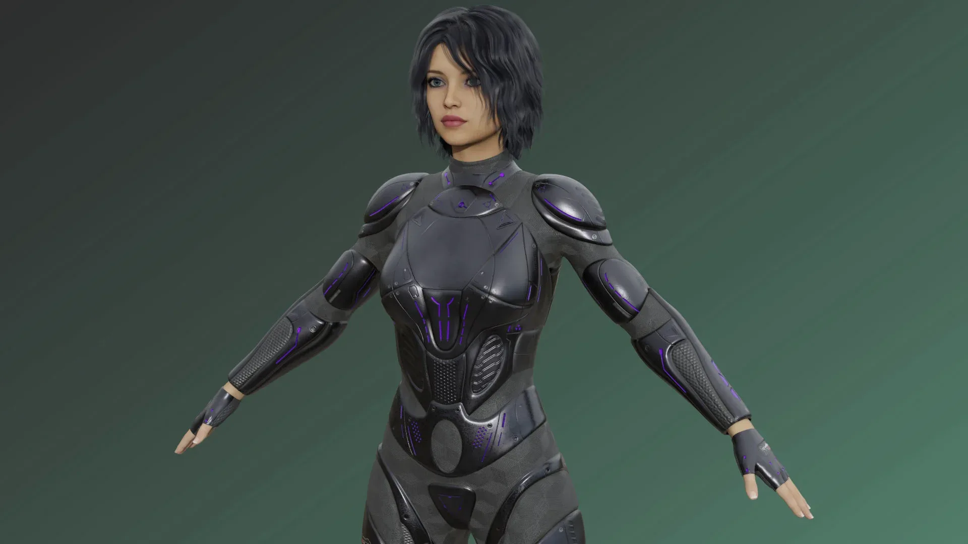 Pretty American Girl with Cyber Sci-fi Ranger Suit  - Rigged - 4K Textures