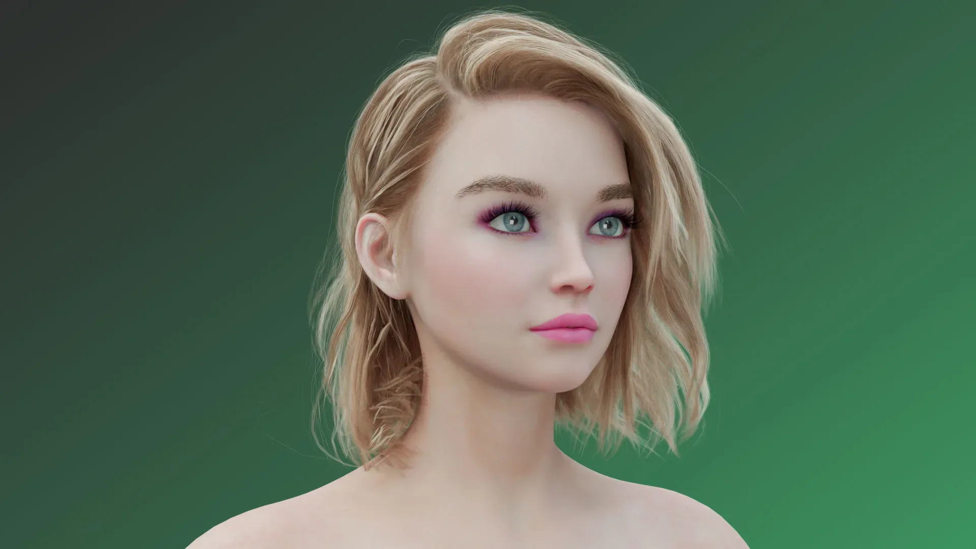 Sexy Nude Blonde Girl with Bob HairStyle - Rigged - 4K Textures