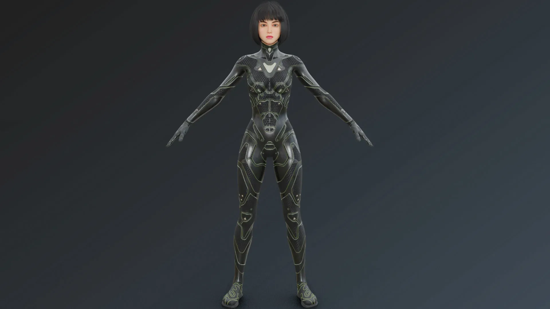 Sexy Young Asian Girl with Cyberpunk Space Ranger Armor Suit - Rigged - 4K Textures