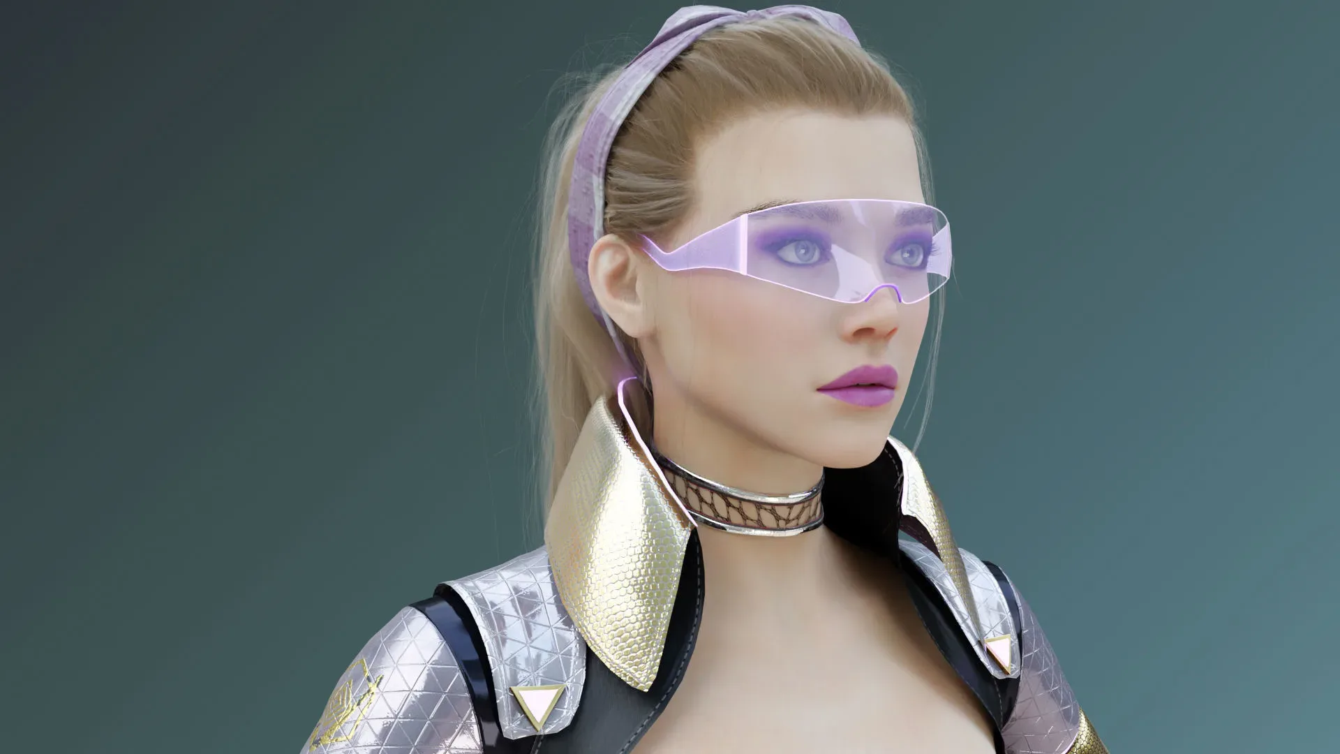 Sexy Ponytail Girl with Sci-fi Cyberpunk Soldier Armor Suit Jacket - Rigged - 4K Textures - Weapon