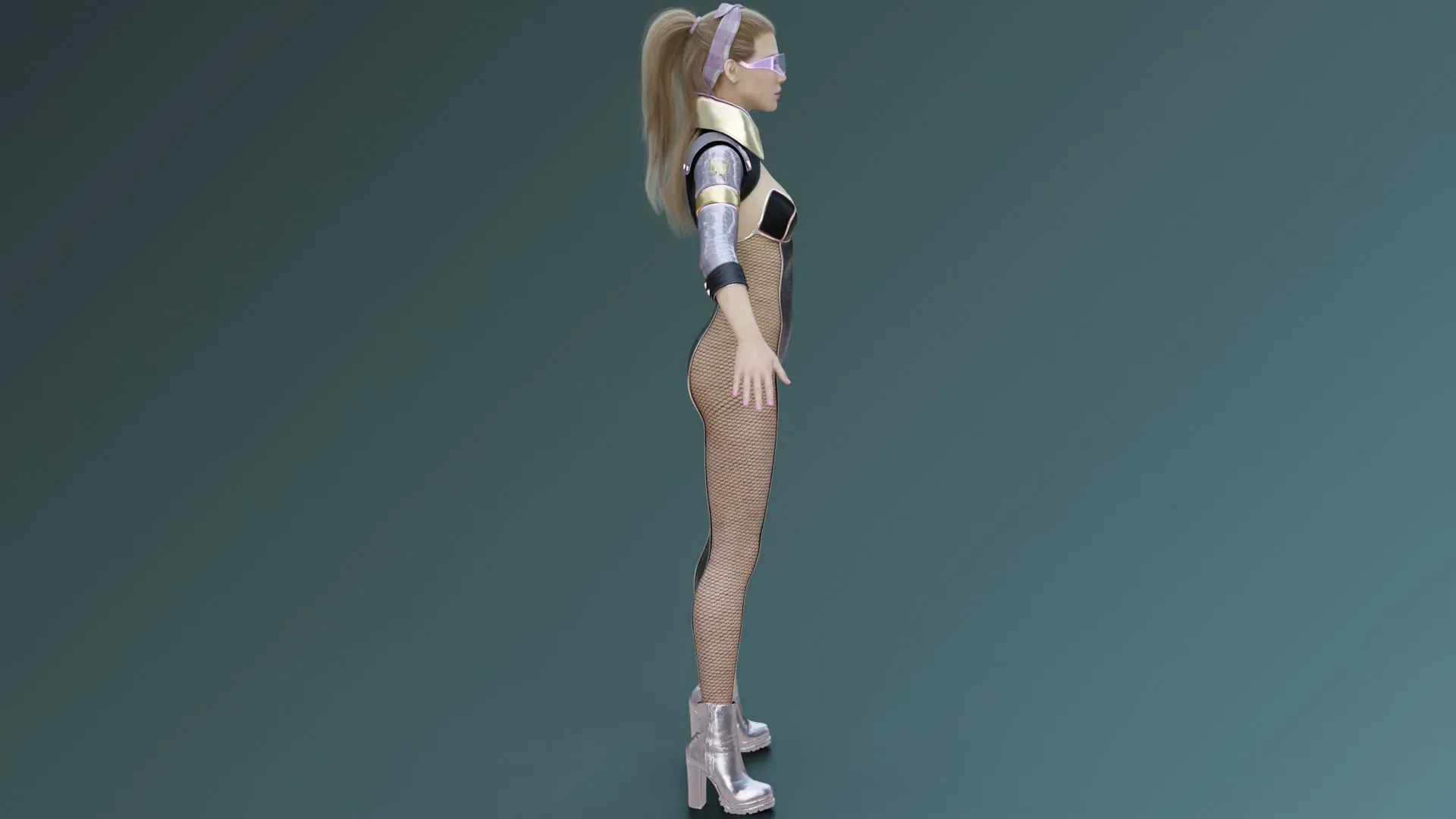 Sexy Ponytail Girl with Sci-fi Cyberpunk Soldier Armor Suit Jacket - Rigged - 4K Textures - Weapon