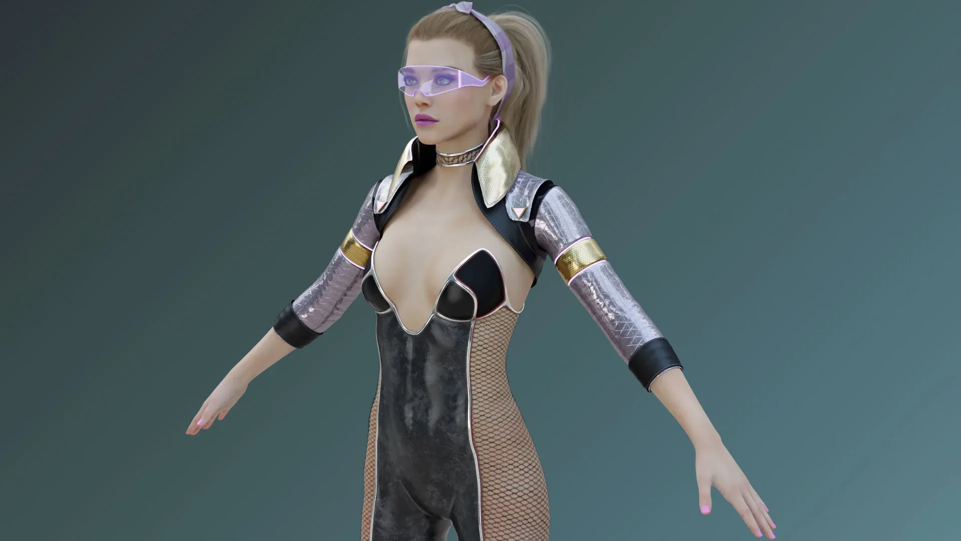 Sexy Ponytail Girl with Sci-fi Cyberpunk Soldier Armor Suit Jacket - Rigged - 4K Textures - Weapon