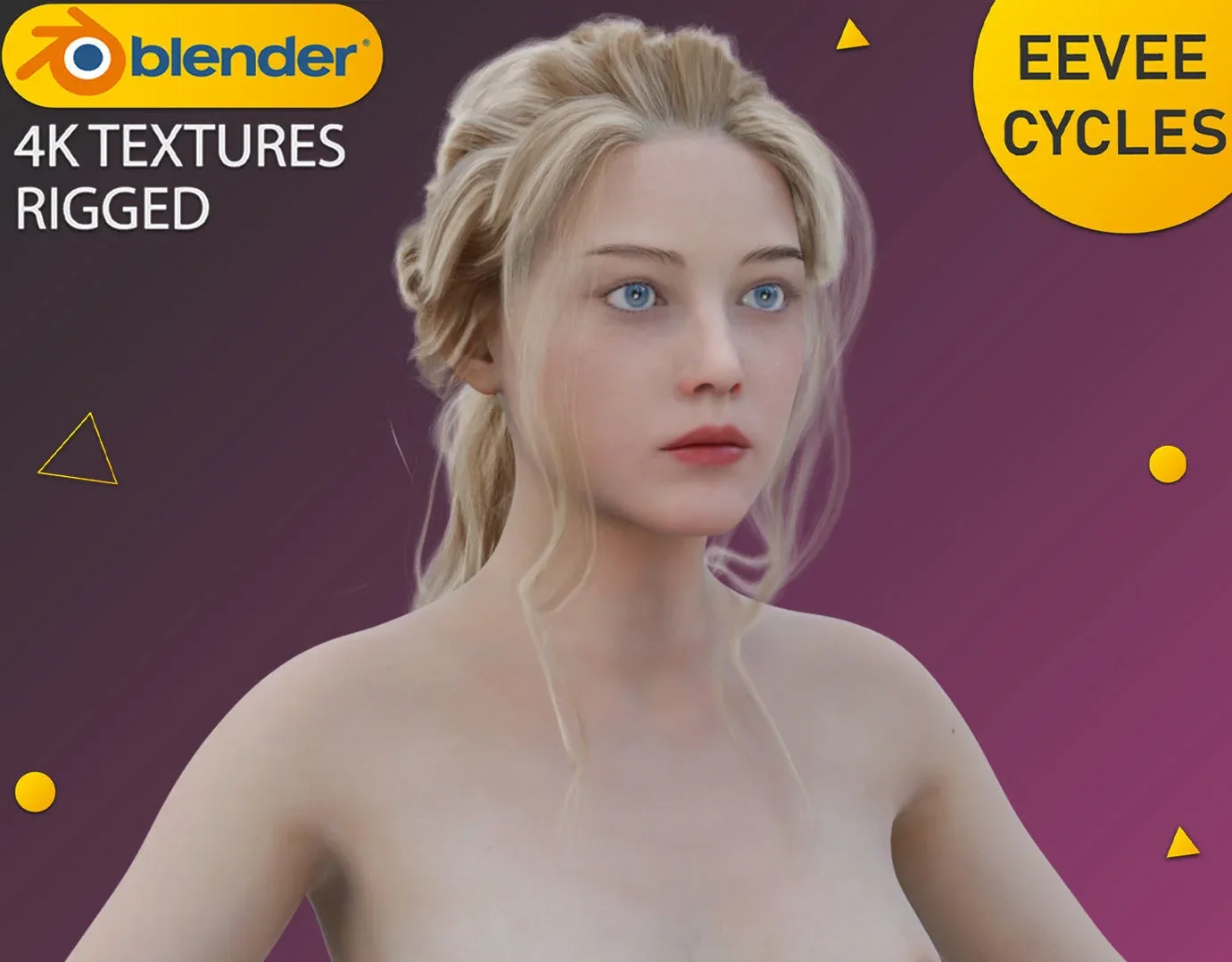 Sexy Hot Chick Blonde Girl with Ponytail Hairstyle - Rigged - 4K Textures