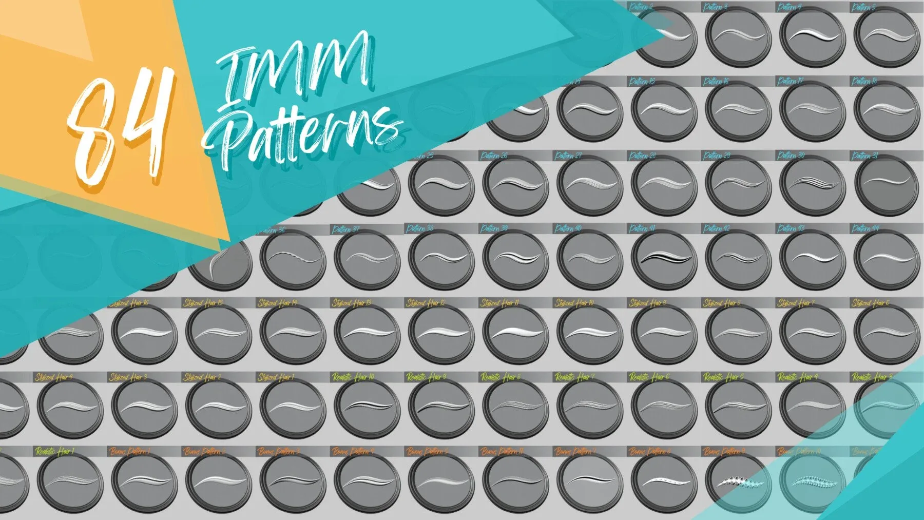 84 IMM Pattern brushes - Ornament IMM brushes for armor, shields...(includes Stylized hairs)