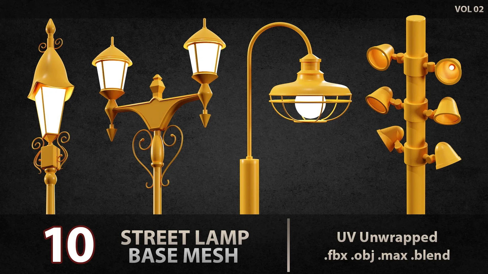 10 street lamps base mesh / Low Poly /  Mid Poly / Game Ready vol 02