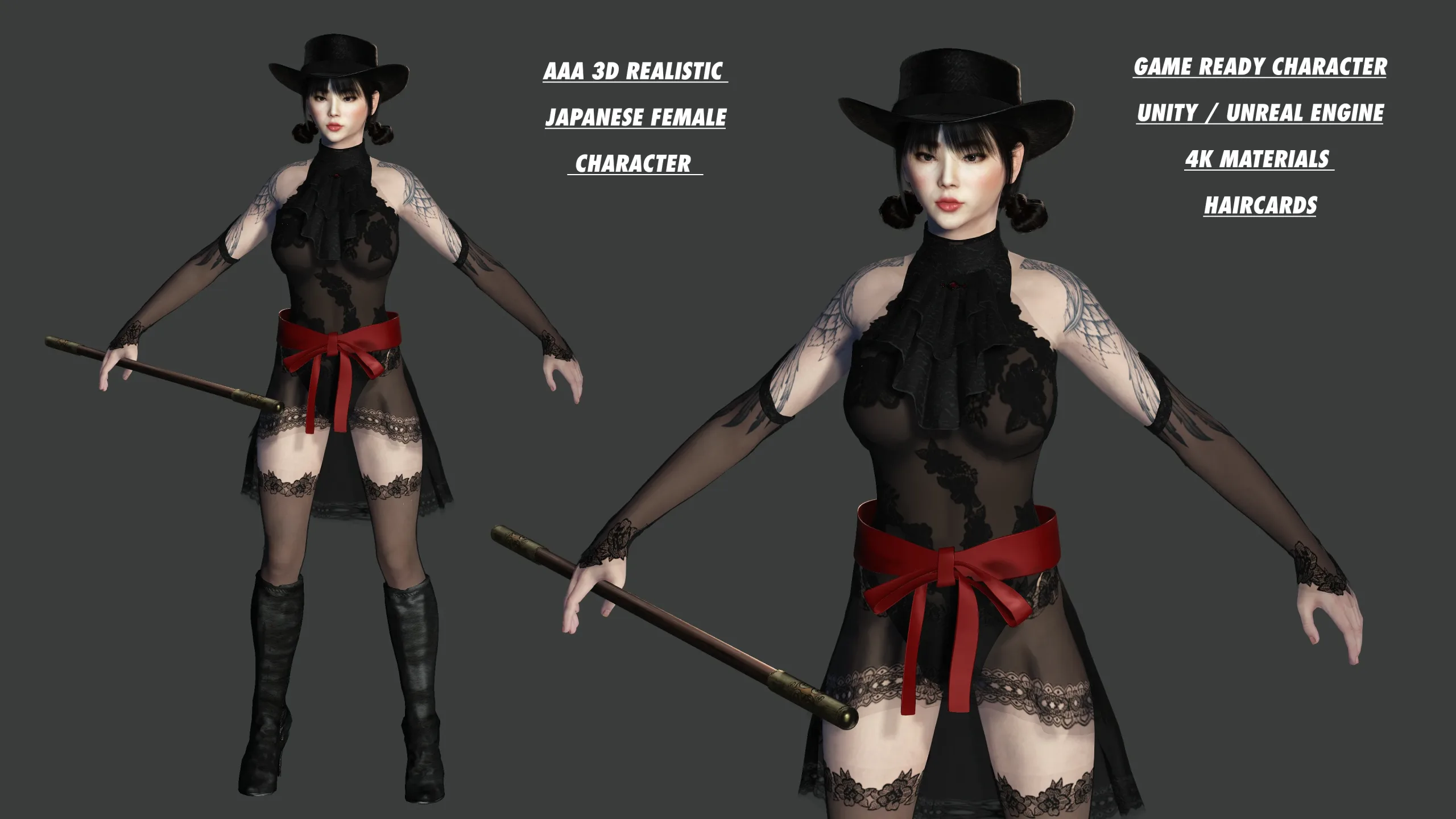 AAA 3D REALISTIC JAPANESE FEMALE CHARACTER - ASIAN FACE YAKUZA OUTFIT