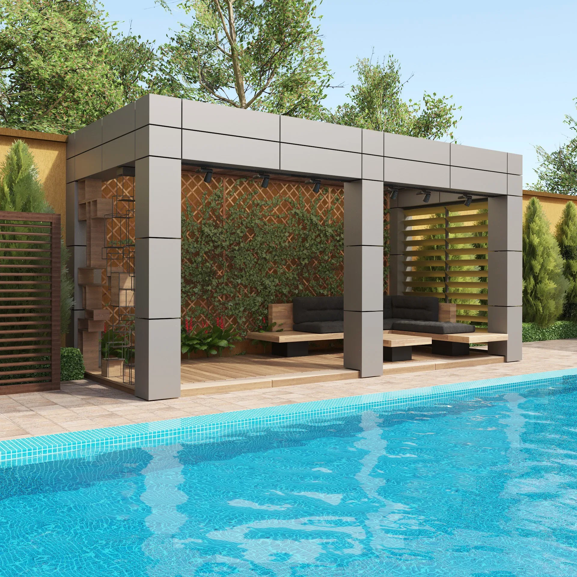 Louvered Pergola with pool 3d model