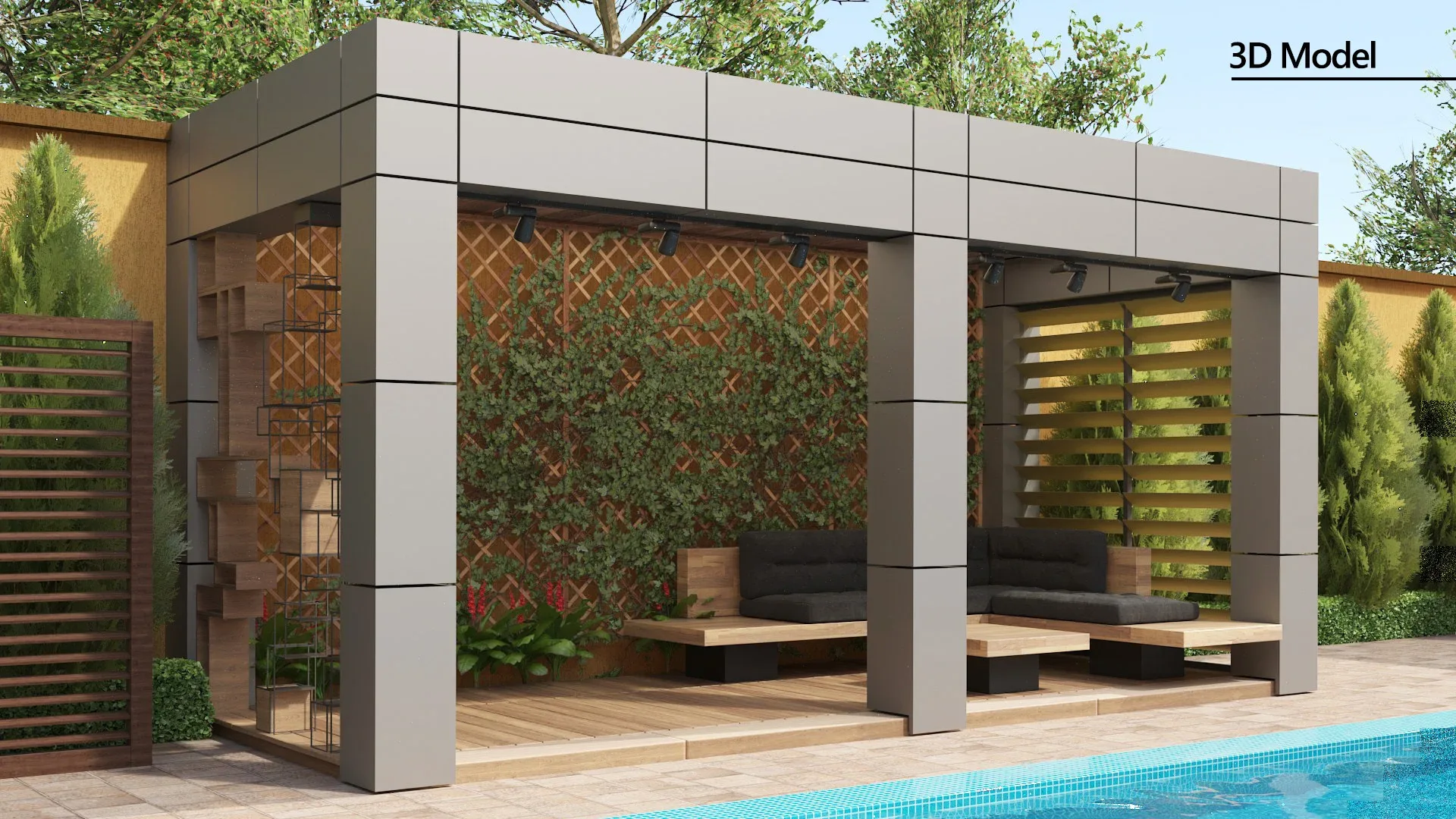 Louvered Pergola with pool 3d model
