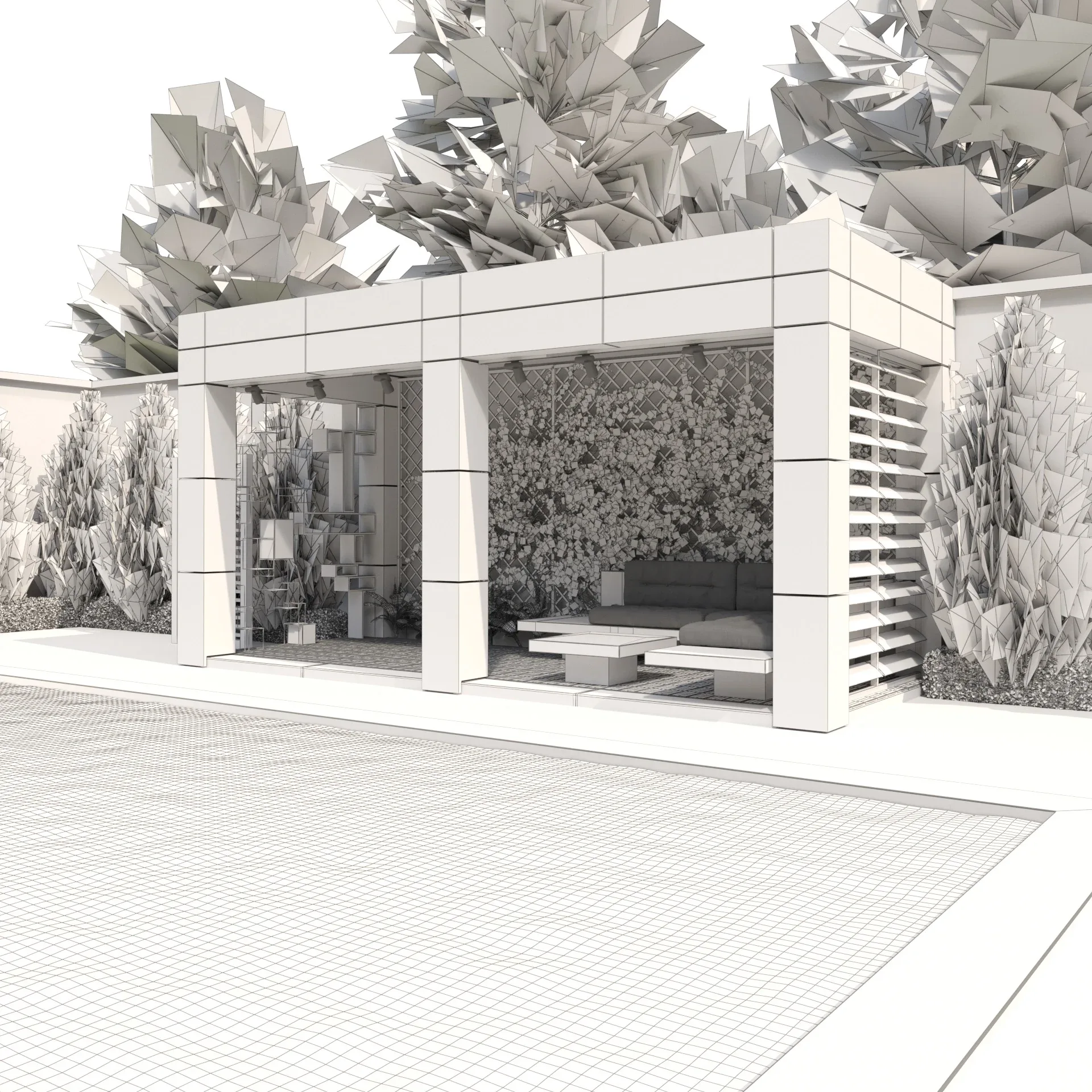 Louvered Pergola with pool 3d model