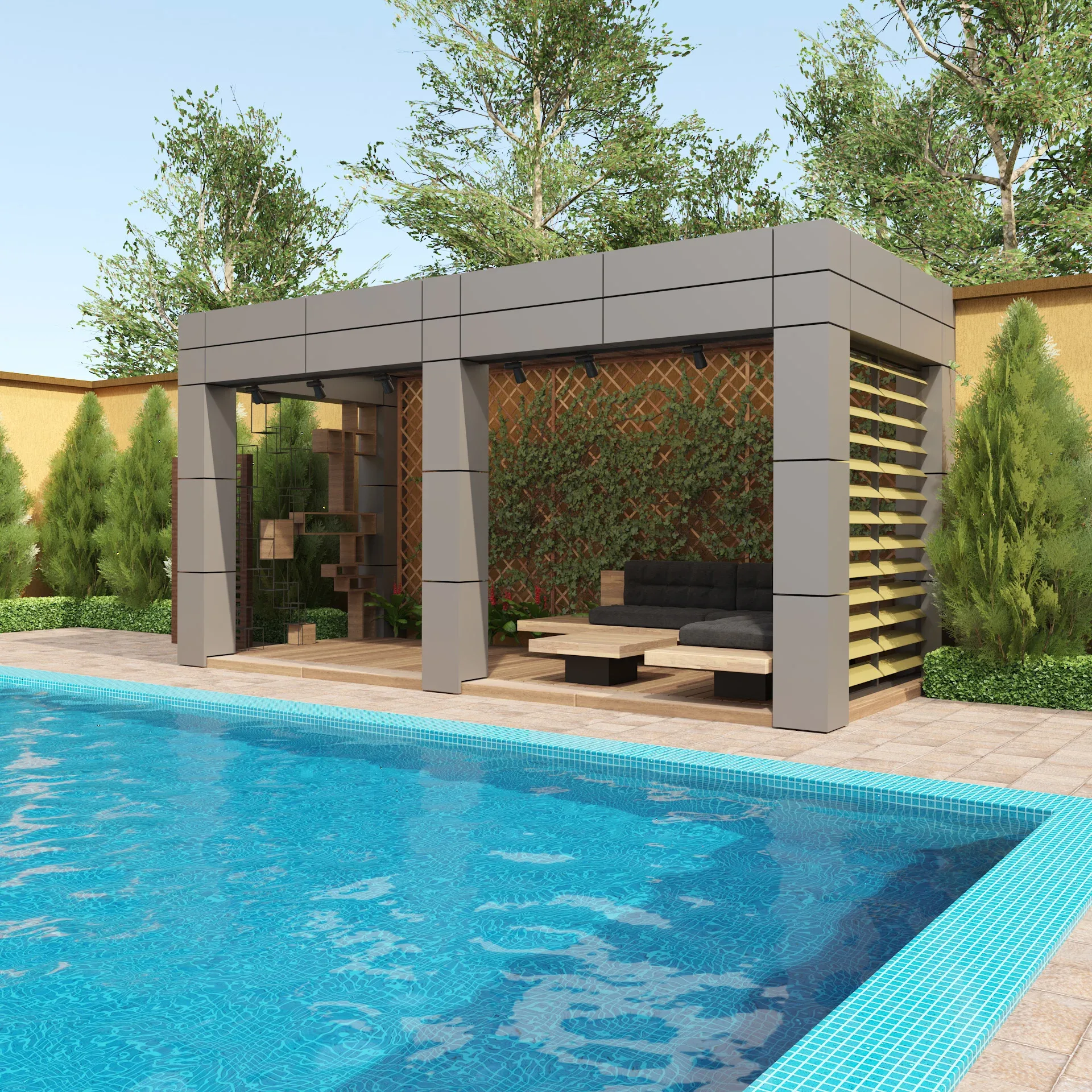 Louvered Pergola with pool 3d model
