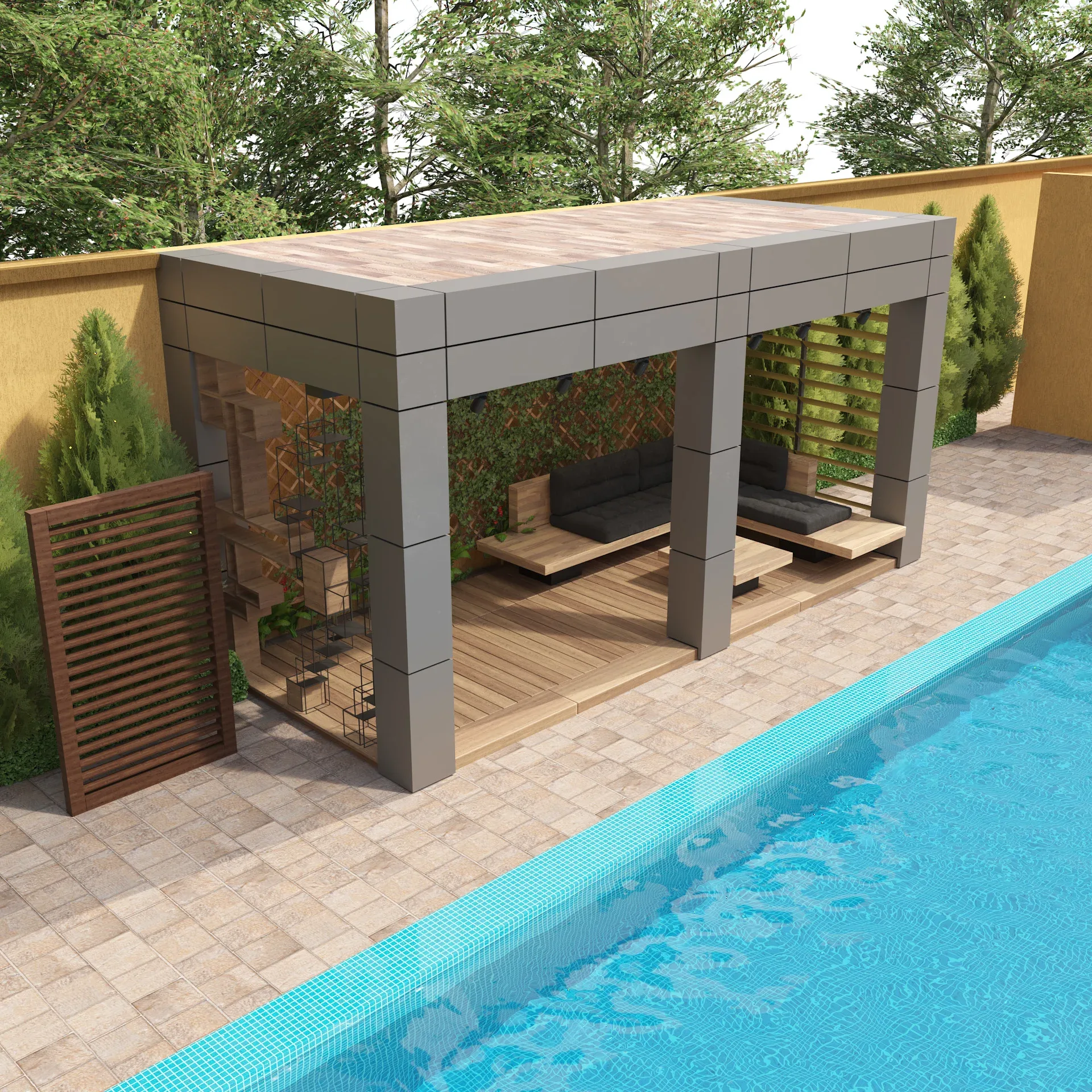 Louvered Pergola with pool 3d model