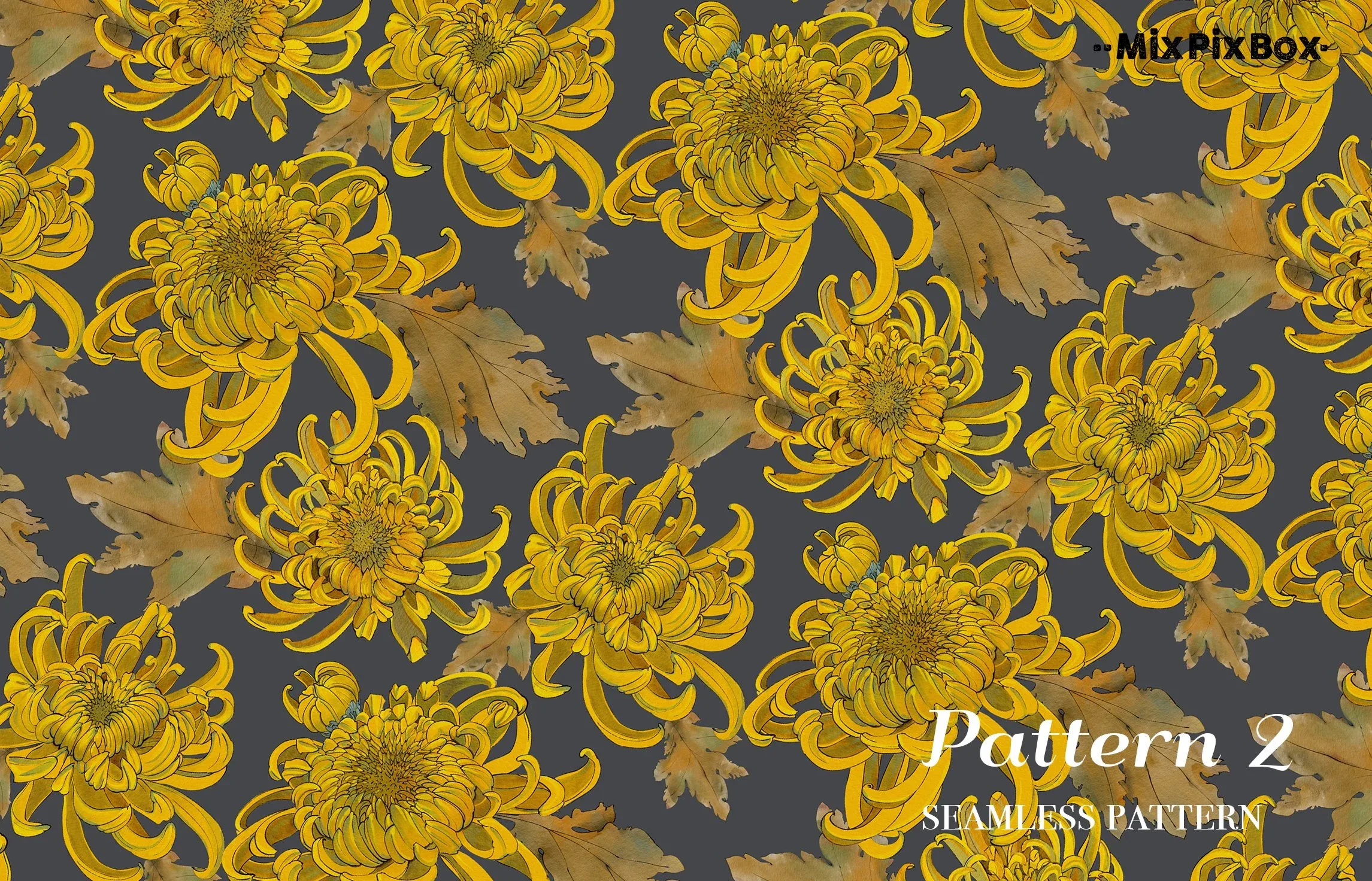 Golden Chrysanthemum Seamless Pattern Set