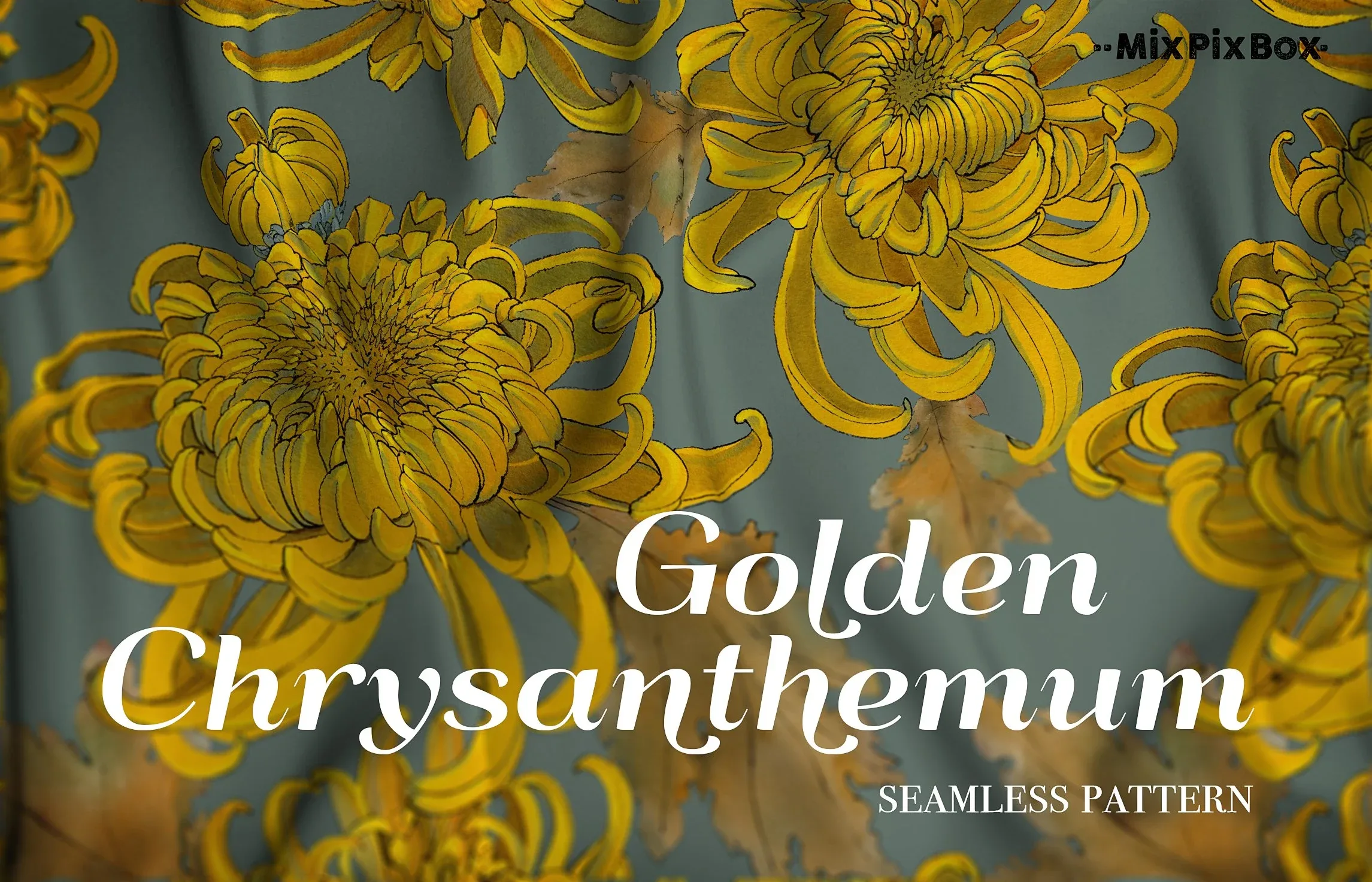 Golden Chrysanthemum Seamless Pattern Set