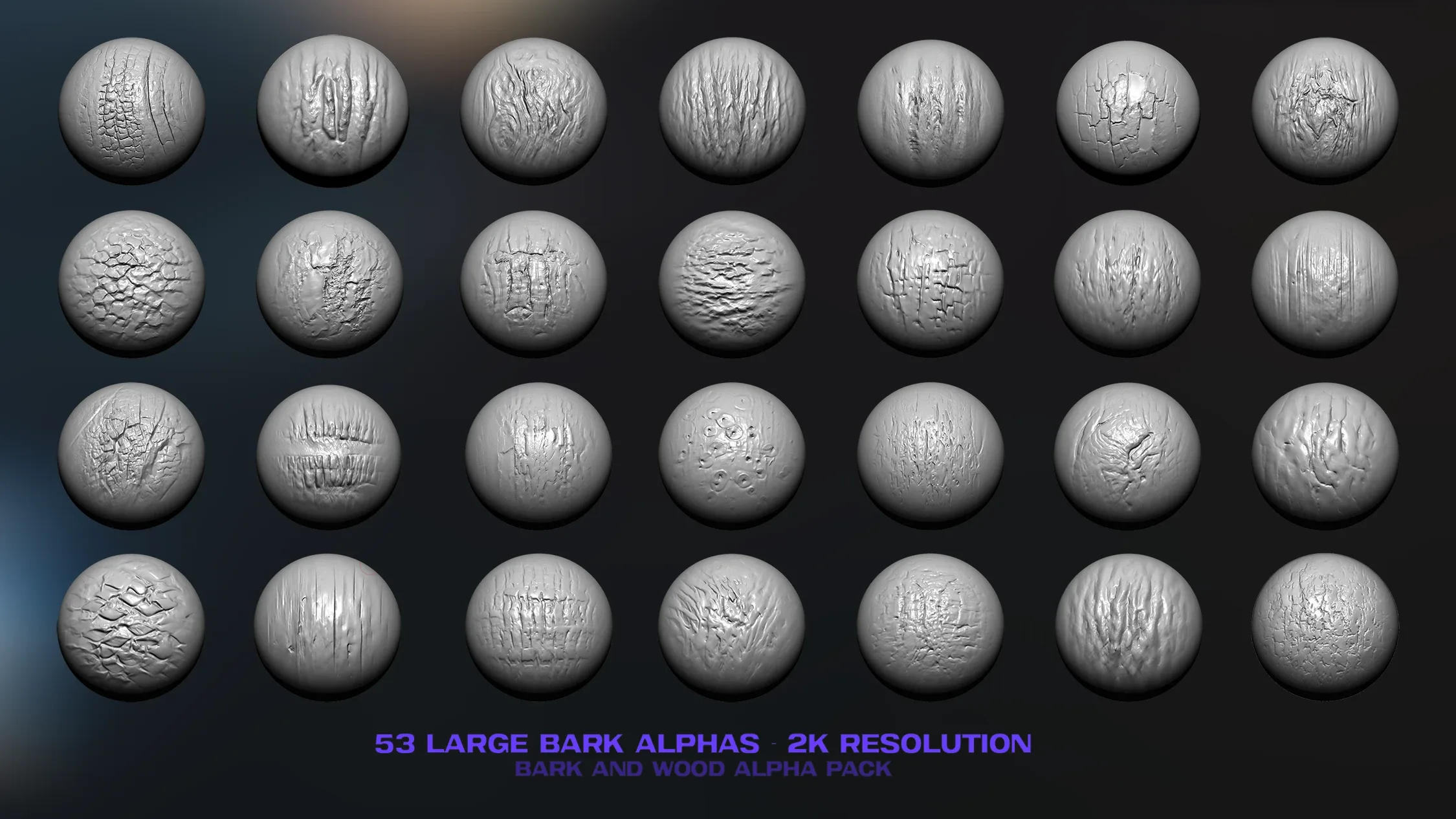 100 Bark & Wood ZBrush Alphas - VOL 01