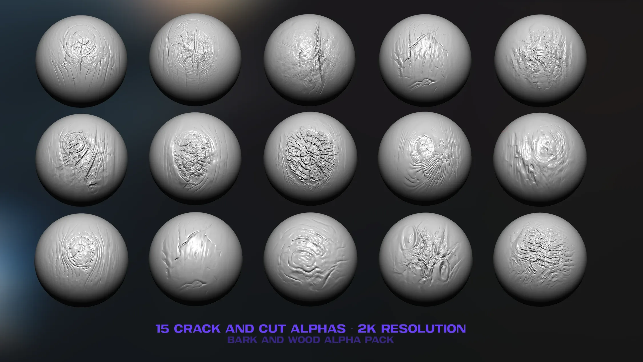 100 Bark & Wood ZBrush Alphas - VOL 01