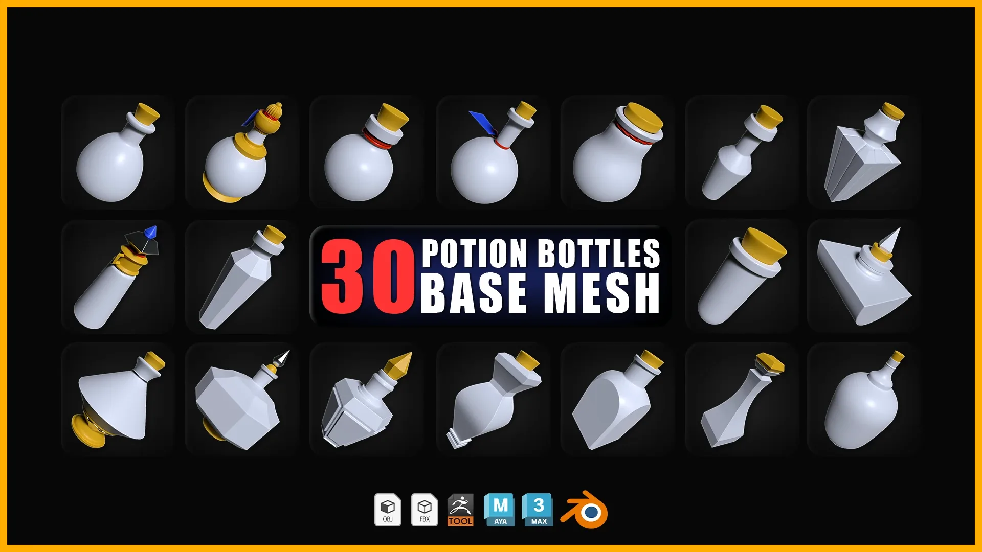 30 Potion Bottles Base Mesh