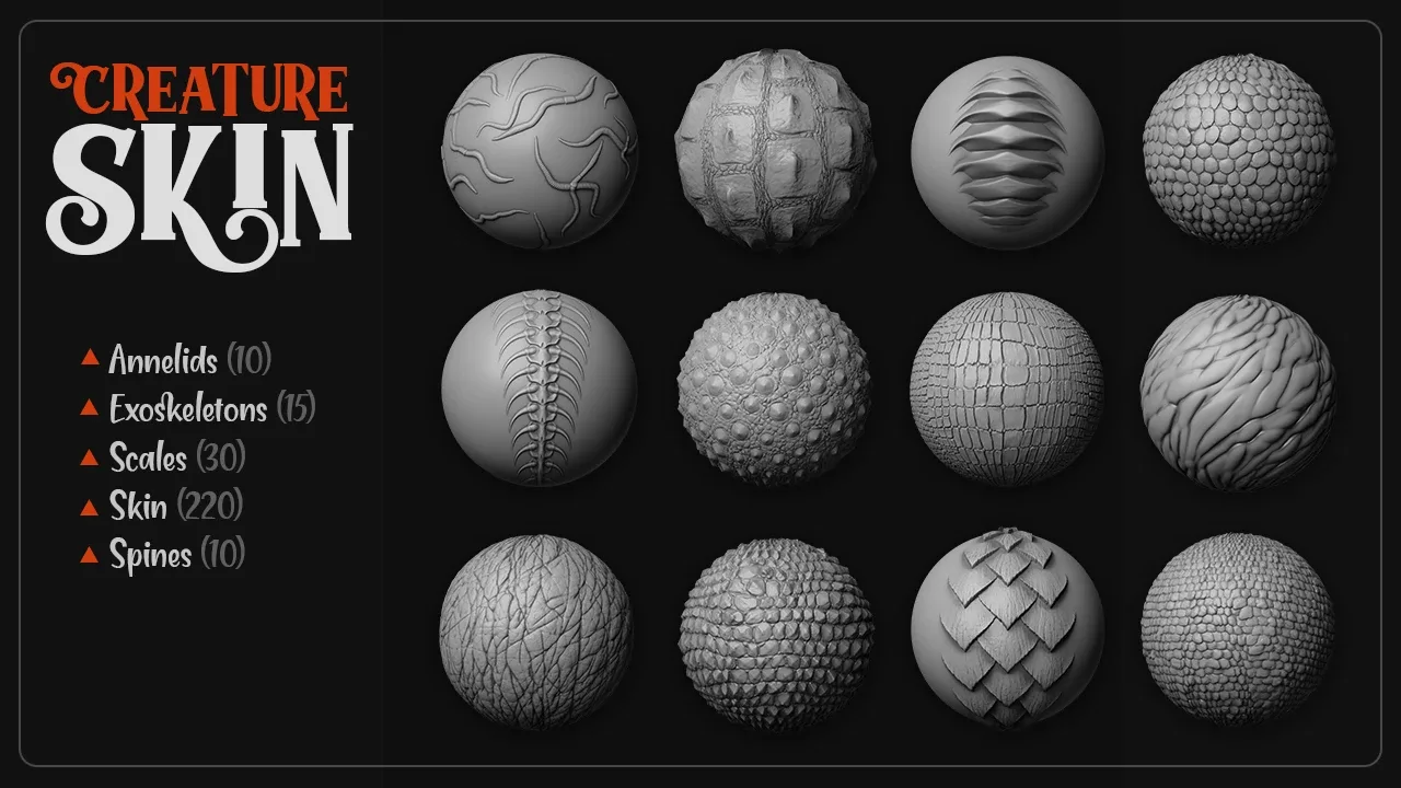 [MEGAPACK] 900+ Blender Brushes: Human, Creature and Zombie Skin Edition