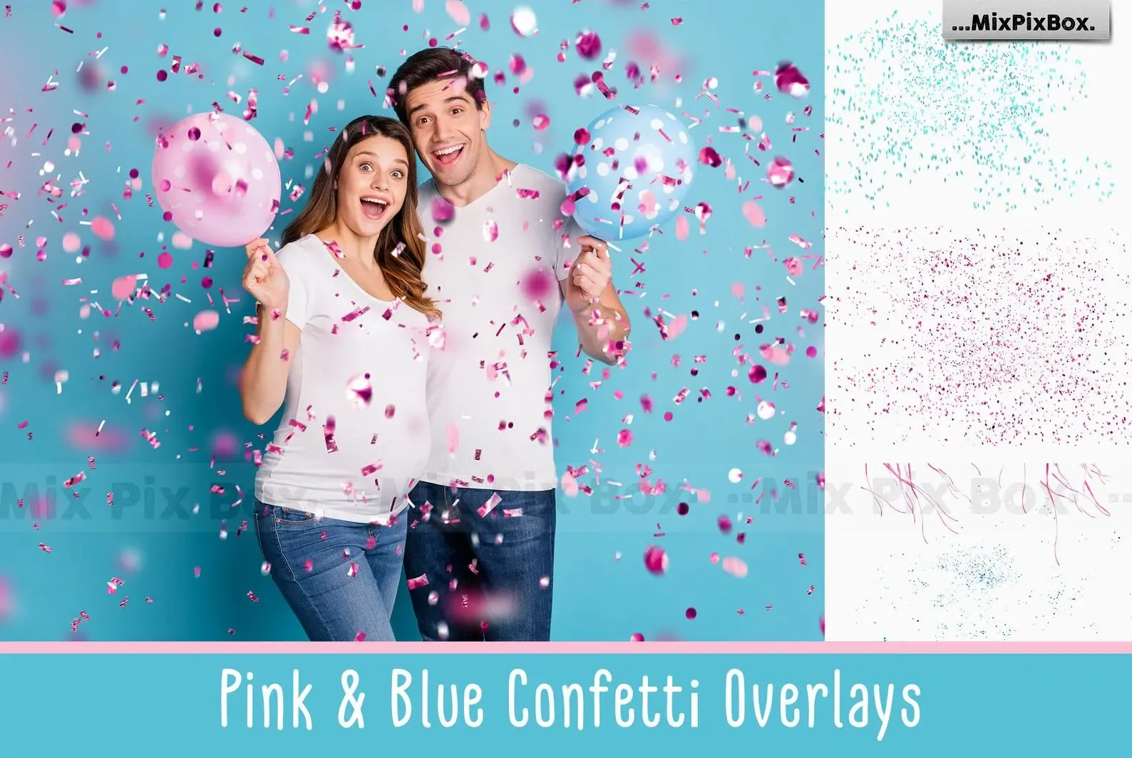 Pink and Blue Confetti Overlays