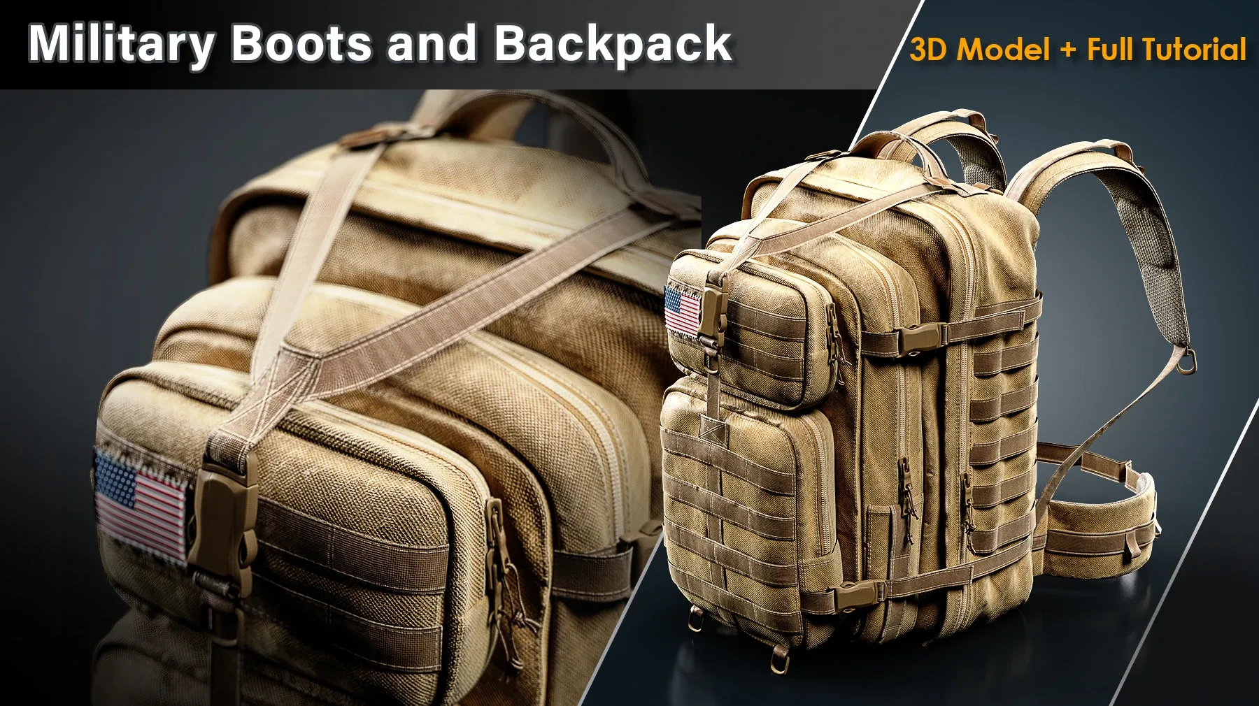 Military Boots and Backpack / Full Tutorial + 3D File