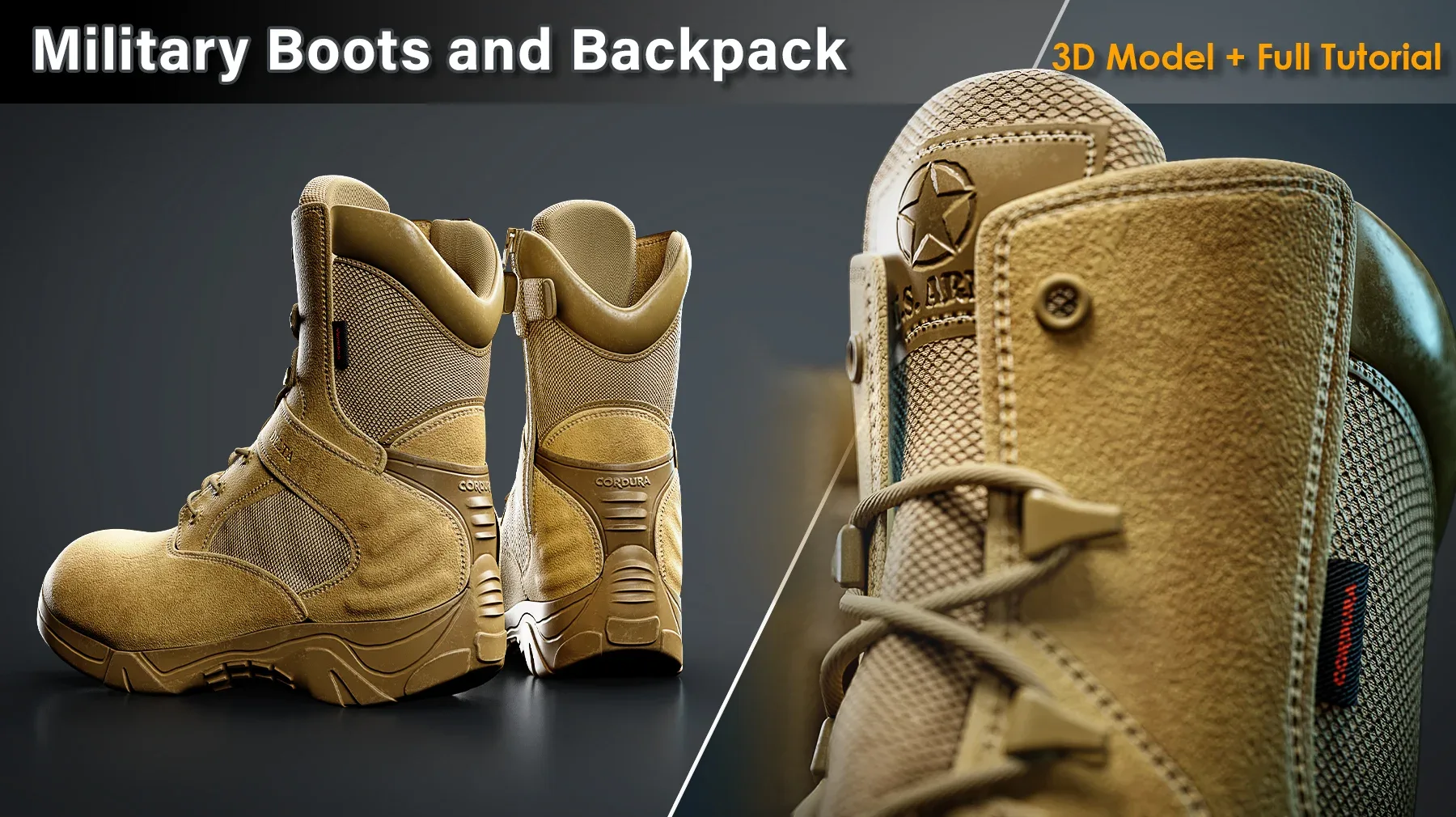 Military Boots and Backpack / Full Tutorial + 3D File