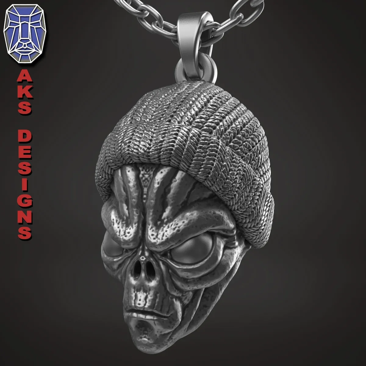 skull Pendant jewelry ALien with cap v1 3D print model