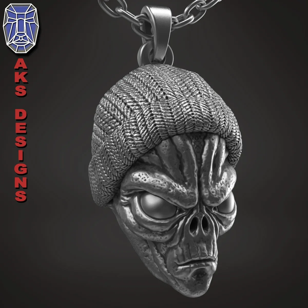 skull Pendant jewelry ALien with cap v1 3D print model