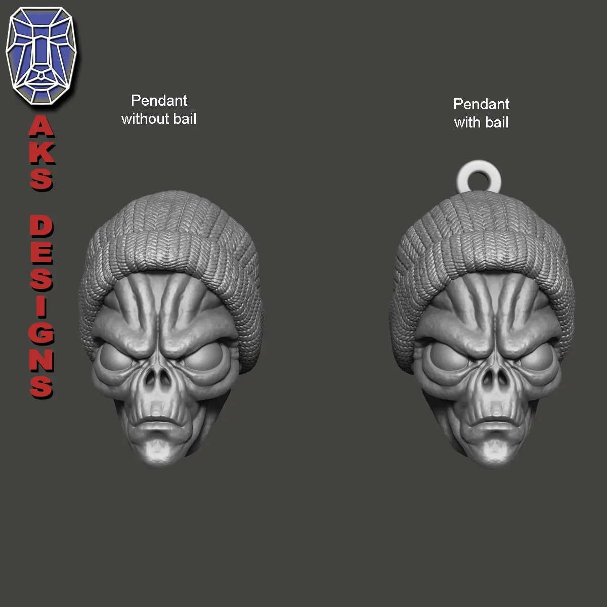 skull Pendant jewelry ALien with cap v1 3D print model