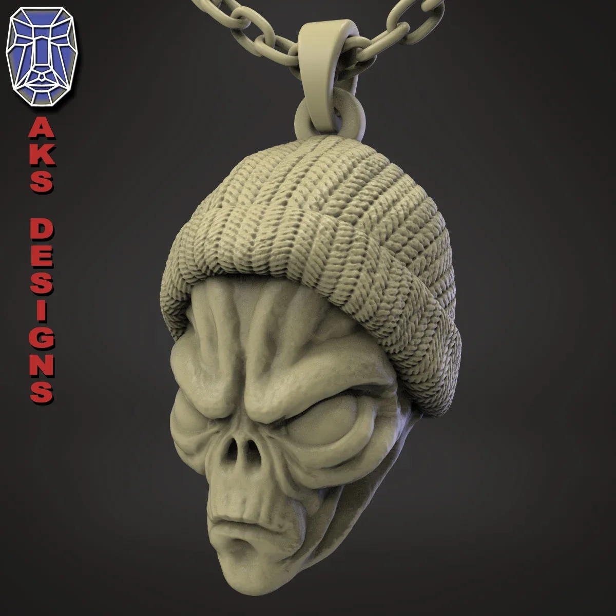 skull Pendant jewelry ALien with cap v1 3D print model