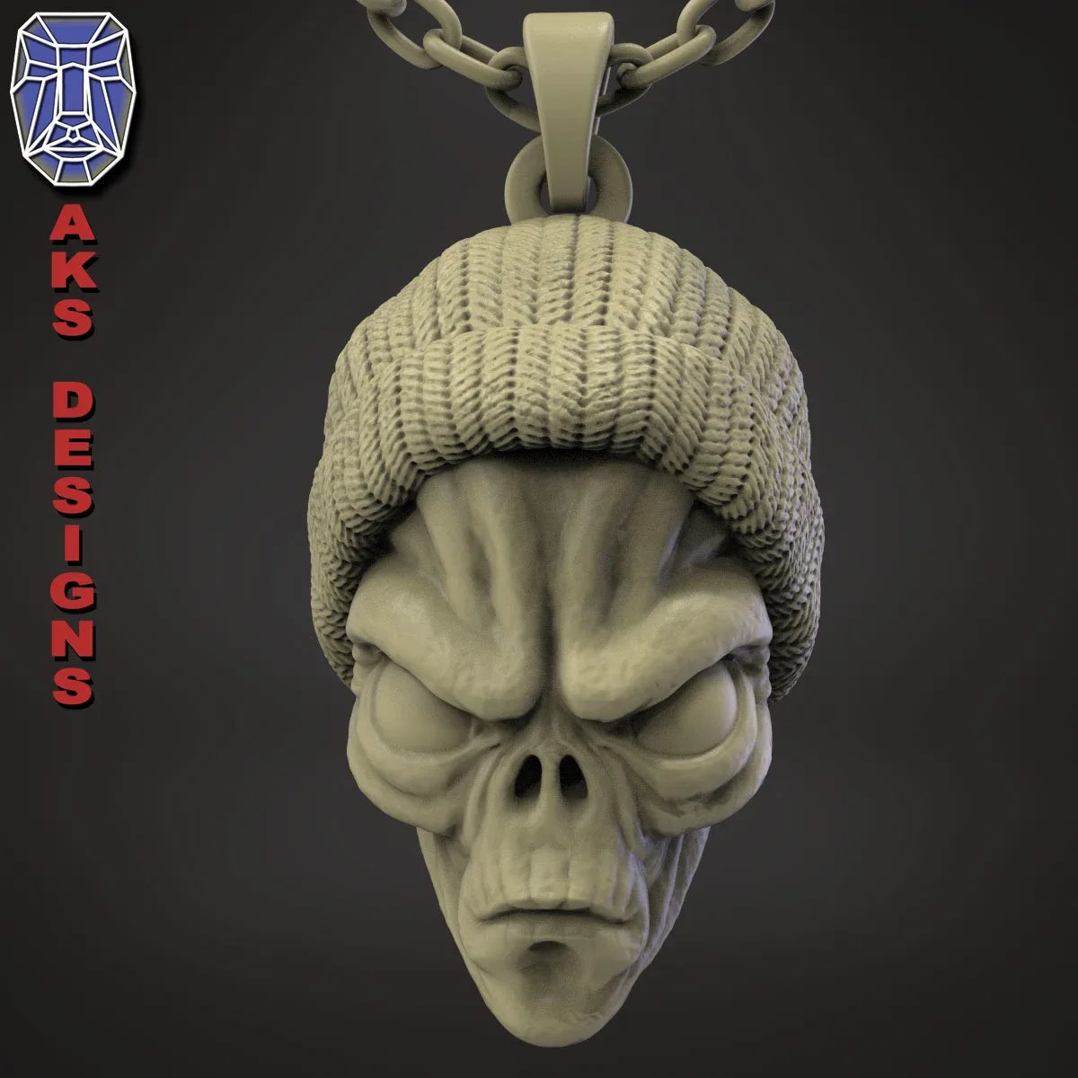 skull Pendant jewelry ALien with cap v1 3D print model